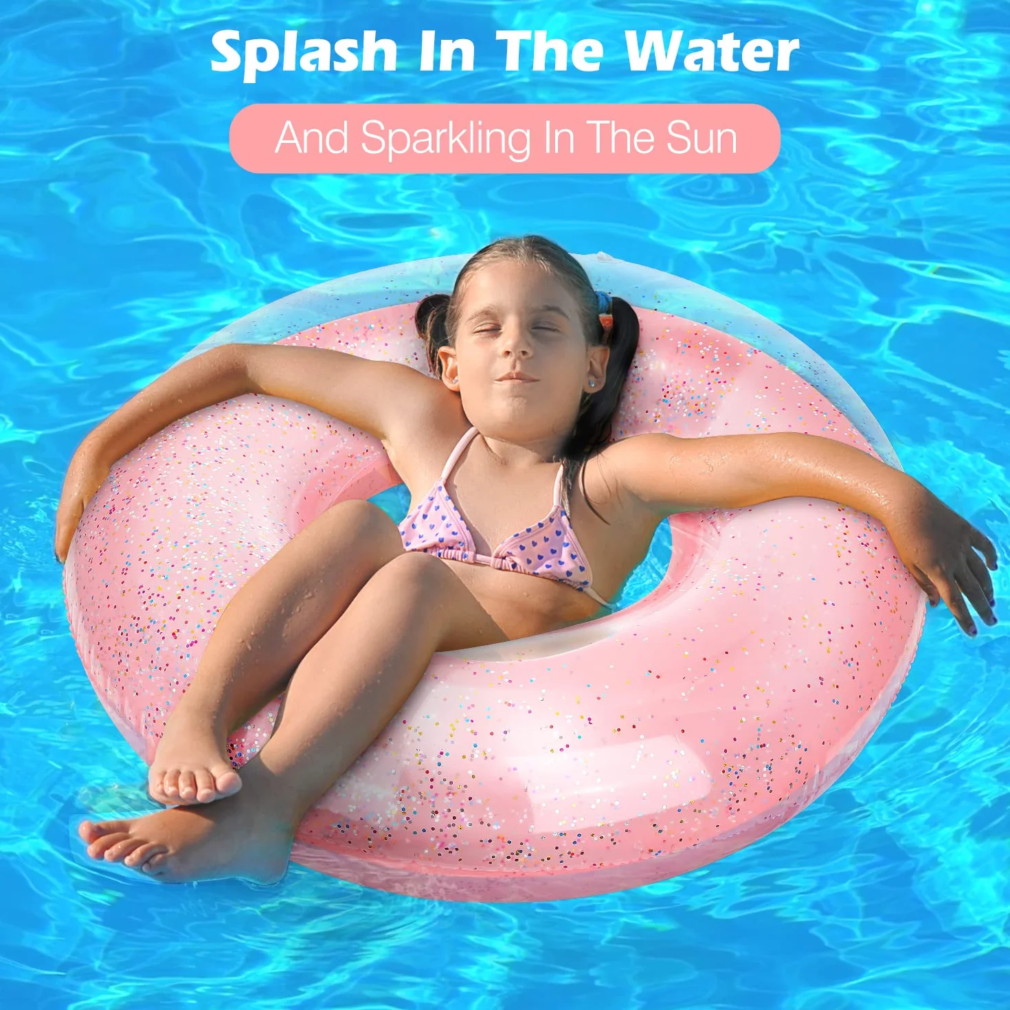 MoKo Swim Rings with Glitter, 90cm Diameter Inflatable Pool Float Swimming Pool Float Tube Round Shaped Swimming Tube Water Fun Beach Pool Toys for Summer Party for Kids Adults - Rose Gold