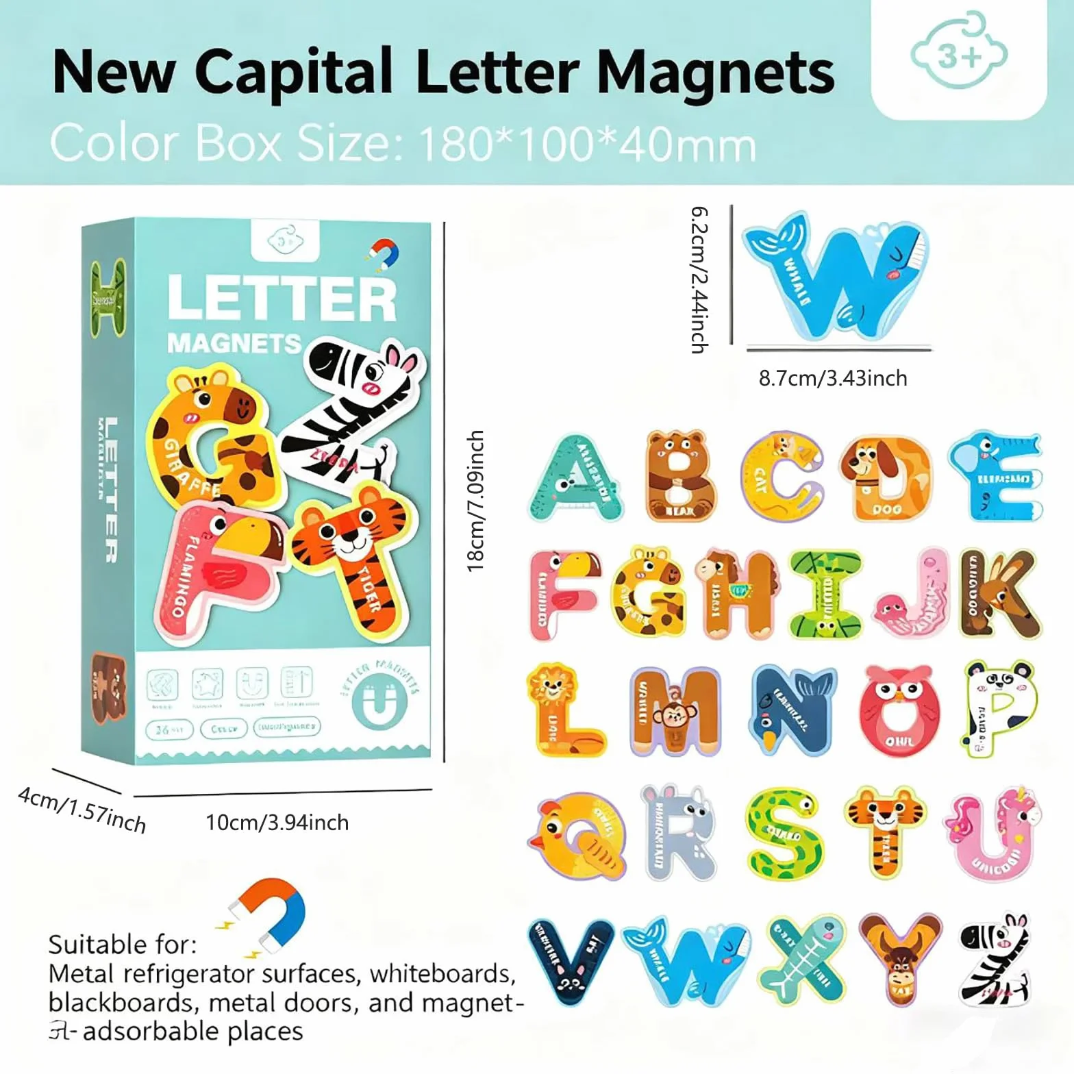 Litery magnetyczne dla dzieci 26 dużych magnesów ABC lodówka ze zwierzętami alfabetu zabawki edukacyjne przedszkole litery magnetyczne wielkie litery magnetyczne zwierzęta dzieci nauka gry