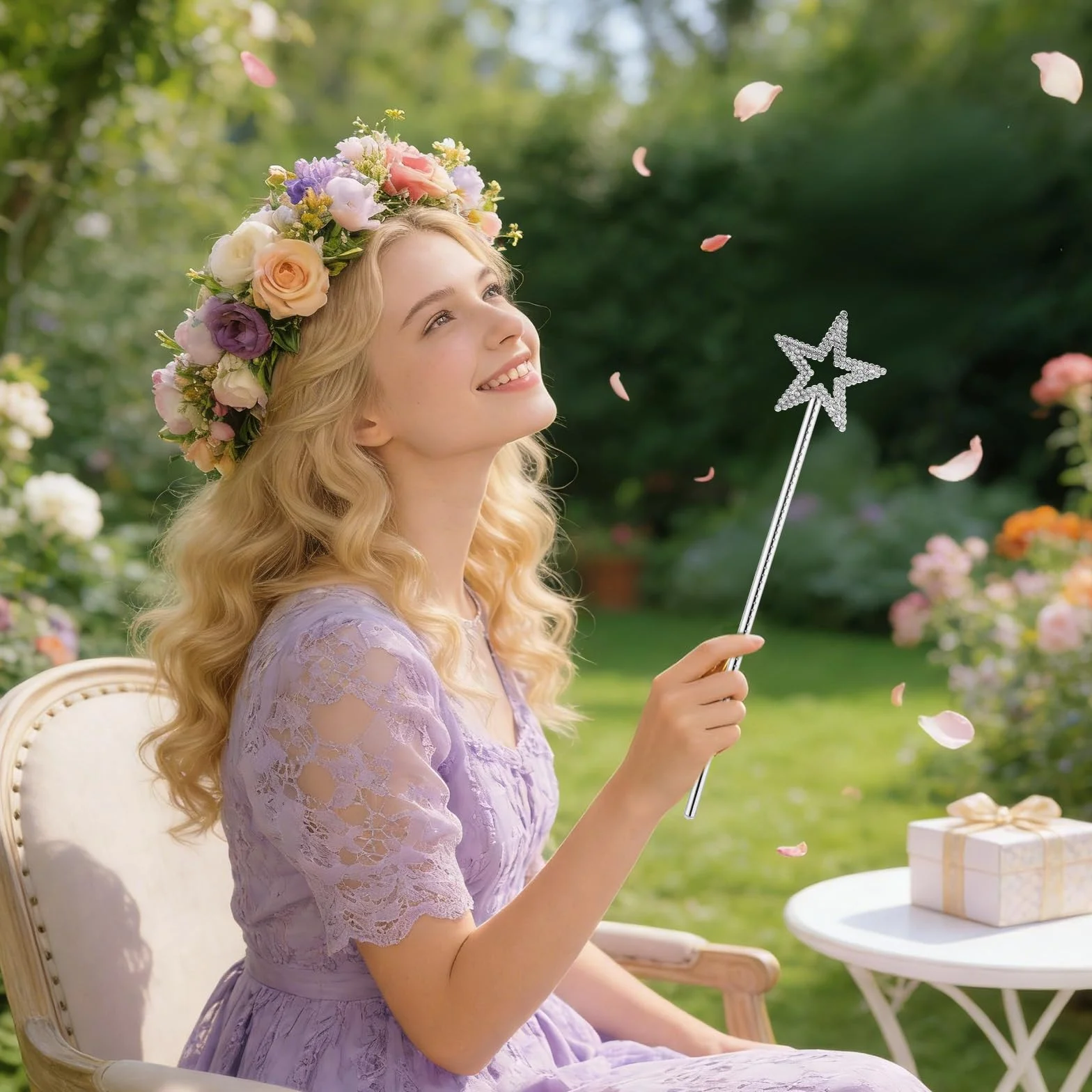 TIESOME Czarodziejska różdżka księżniczki, różdżka z gwiazdą i brokatem, magiczna różdżka dla dziewczynek, do kostiumu, na karnawał, imprezę tematyczną, dekoracja Cosplay (srebrna)