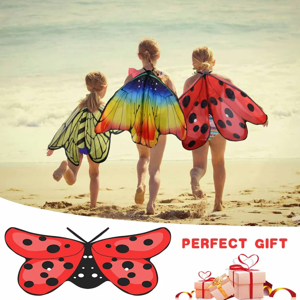 AOMIG Kostium dla dzieci Butterfly Wings, 3 szt. kostium Butterfly Fairy z tęczowymi motylami, opaską na głowę i maską na oczy, Butterfly Cape Wings Drobna sukienka na Boże Narodzenie, Halloween Party