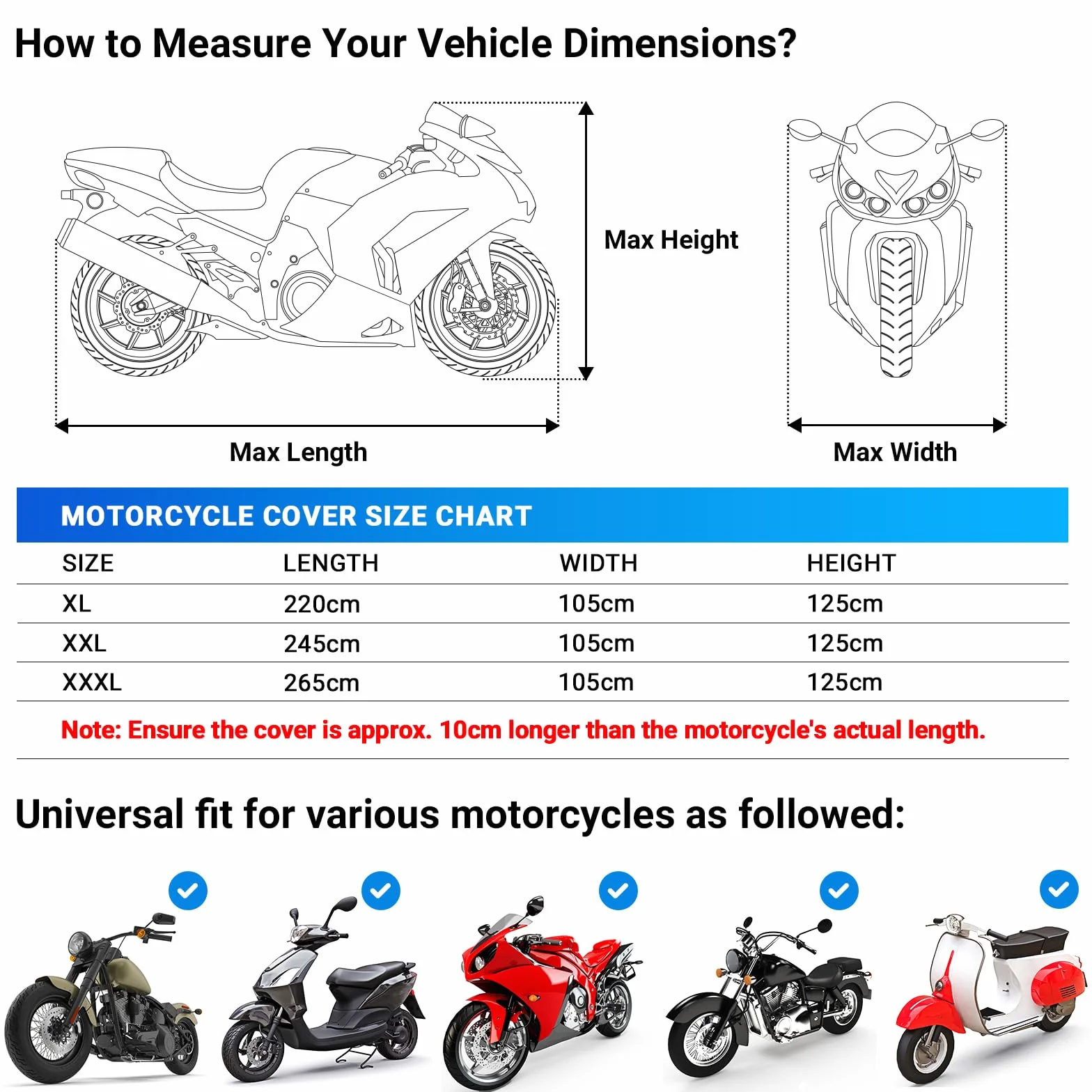 Favoto Pokrowiec na motocykl wodoszczelny 295 x 102 x 122 cm czarny