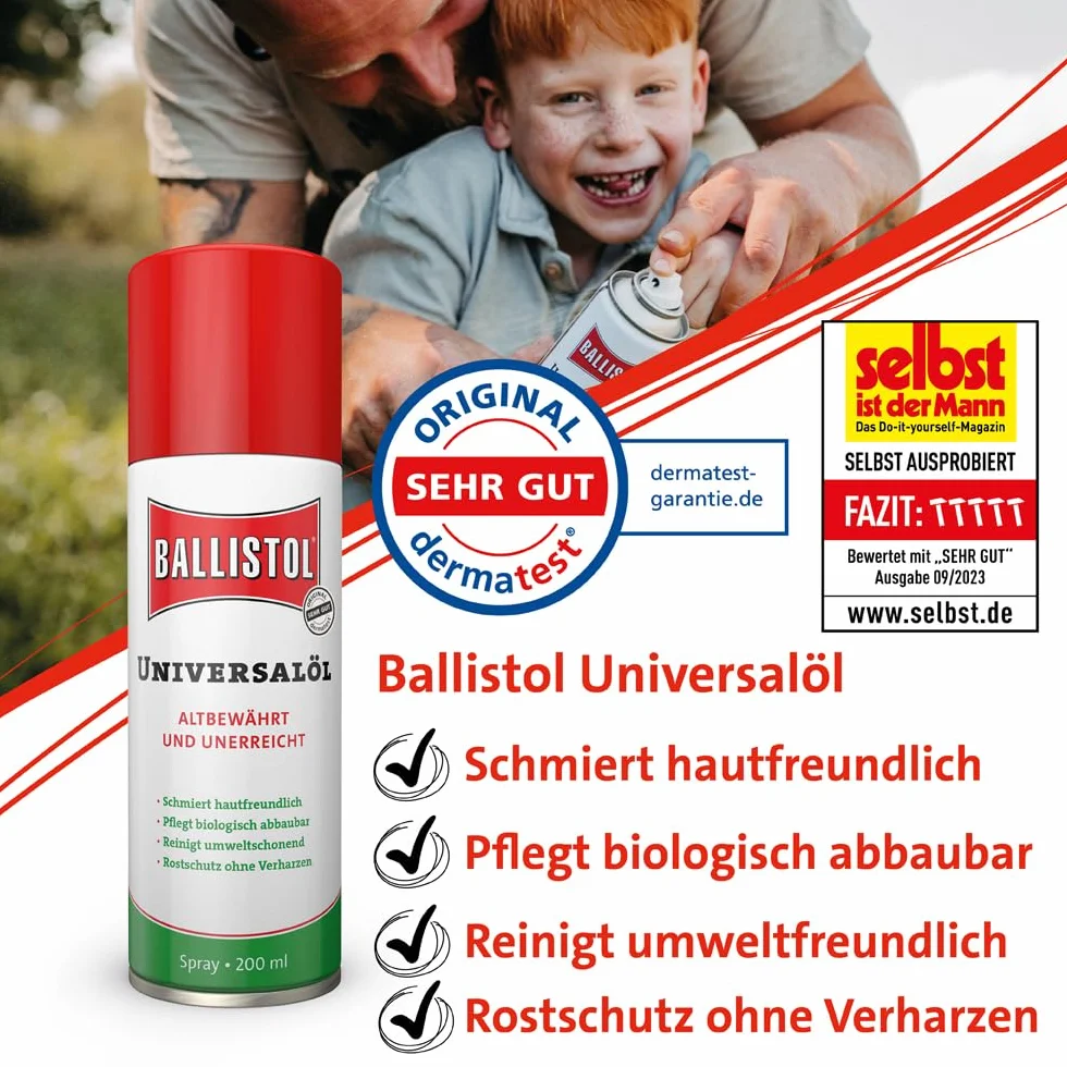 BALLISTOL 21045 Jubileuszowe pudełko drewniane limitowane 150 ml olej uniwersalny 120 ml spray 9-częściowy zestaw prezentowy vintage retro