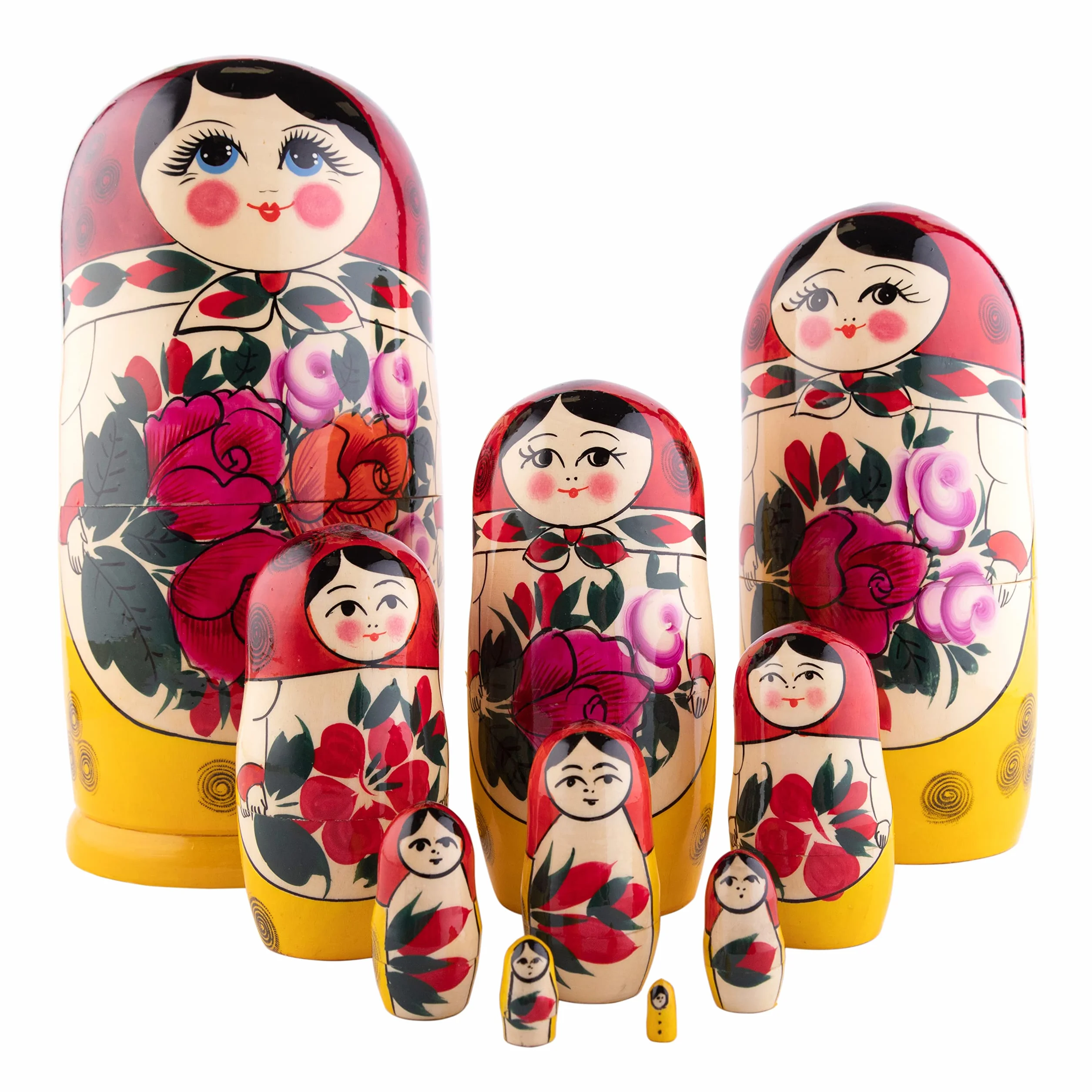 Heka Naturals Sieminow Lalki Gniazdujące | Zestaw Lalek Matryoshka w Całości z Naturalnego Drewna 10 (25 cm) - Tradycyjne Dekoracje do Domu Babushka, Drewniane Zabawki do Układania w Stosy