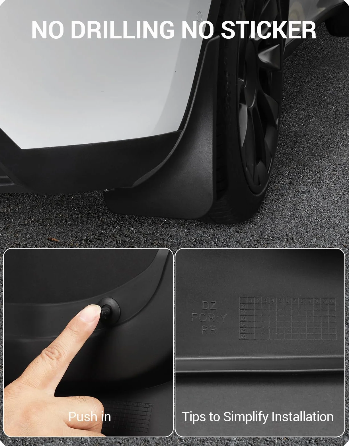 BASENOR 2020-2024 Tesla Model Y Chlapacze Osłony przeciwbłotne Zimowa ochrona pojazdu Nie ma potrzeby wiercenia otworów Chlapacze Akcesoria zewnętrzne Tesla na każdą pogodę (zestaw 4 sztuk)