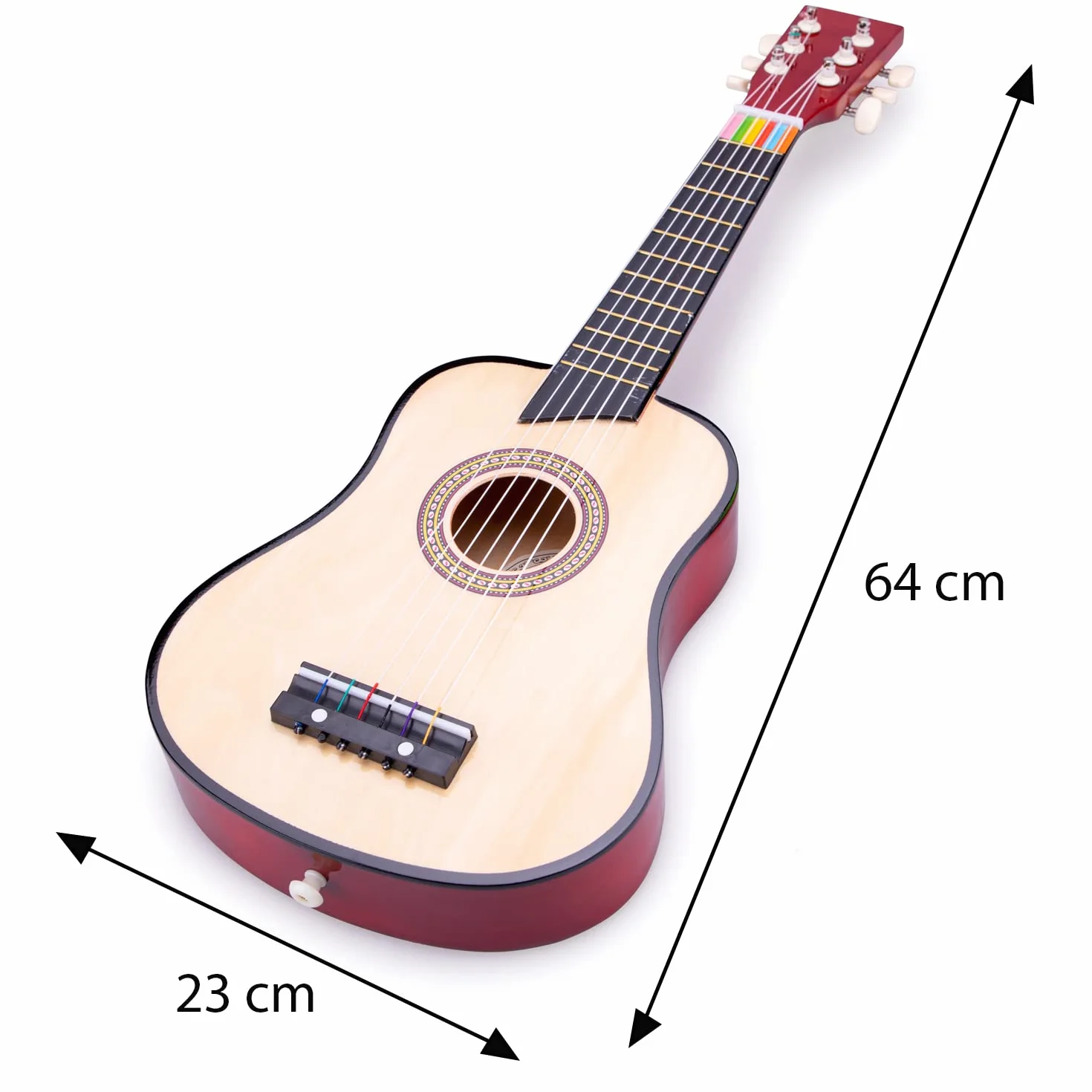 New Classic Toys 10304 Drewniana zabawka gitarowa dla małych dzieci 3 chłopców i dziewcząt prezenty dla niemowląt, instrumenty muzyczne dla dzieci w wieku trzech lat inkluzywny książka, czerwona,