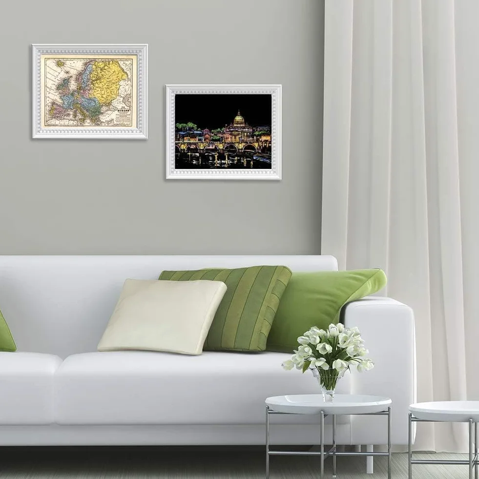 4 x Obrazki do Skrobania 290 x 210 mm Zabytki Dekoracja Ścienna Powlekany Kolorowy Papier do Skrobania z Zestawem Narzędzi (Miasto piękna)
