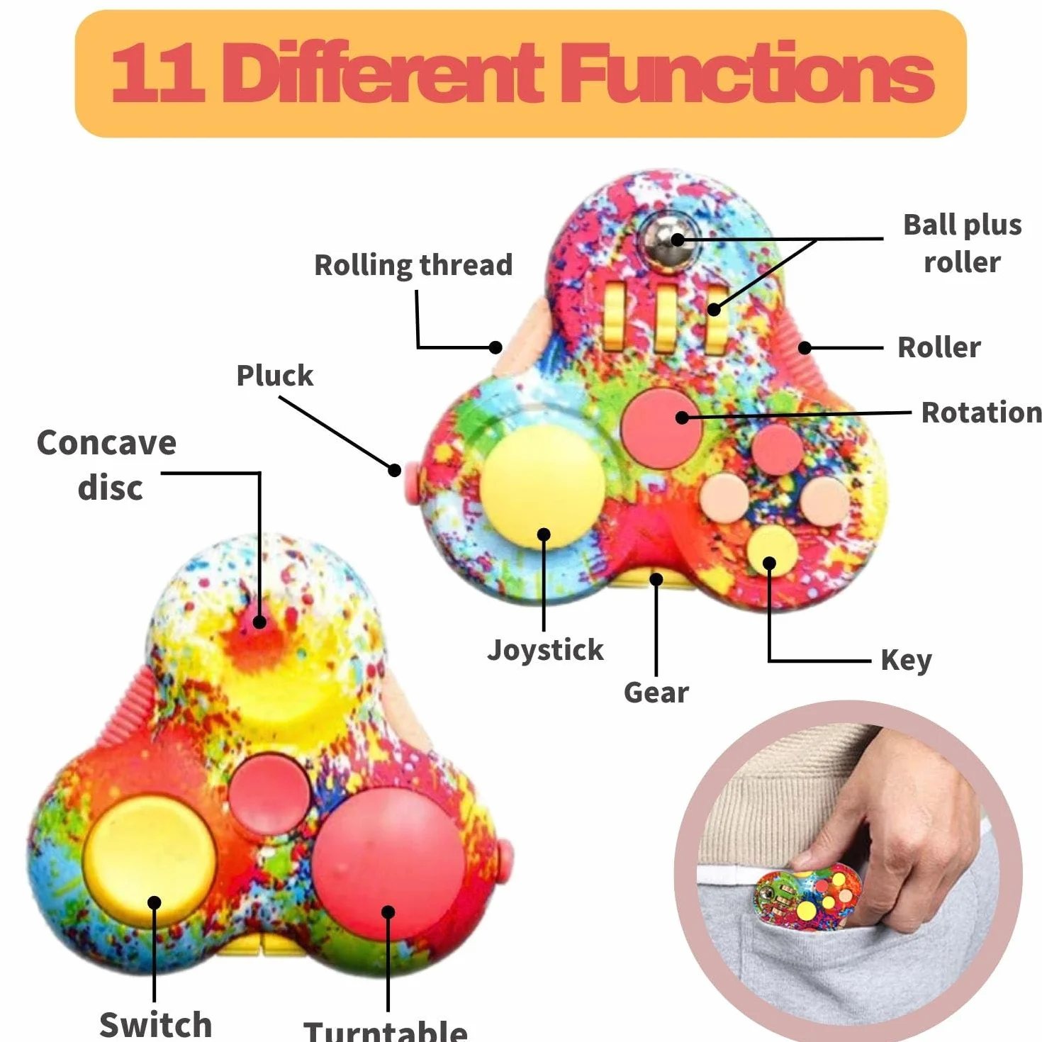 Fidget Toy Cube, antystresowa kostka, antystresowa kostka, kontroler do redukcji stresu w przypadku ADD, ADHD, autyzmu, nastolatków, dzieci, dorosłych (kolor kolorowy)