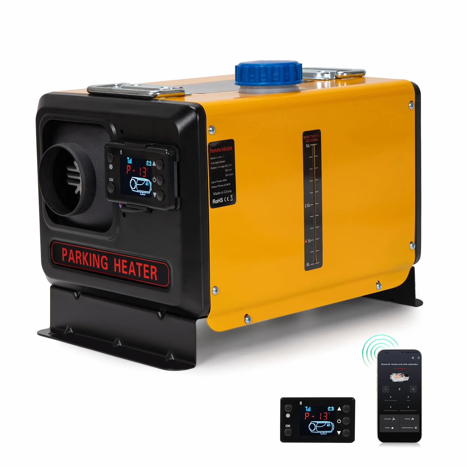 Przenośne ogrzewanie na olej napędowy 8 kW 12V/24V DC 220V AC z ekranem LCD i sterowaniem aplikacją