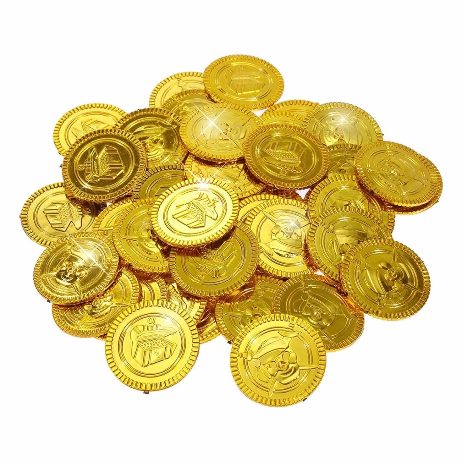 Piracki skarb złotych monet, piratów, złote monety, pieniądze do zabawy, na urodziny dziecka, złote monety, zabawka upominek z okazji urodzin dziecka (50)