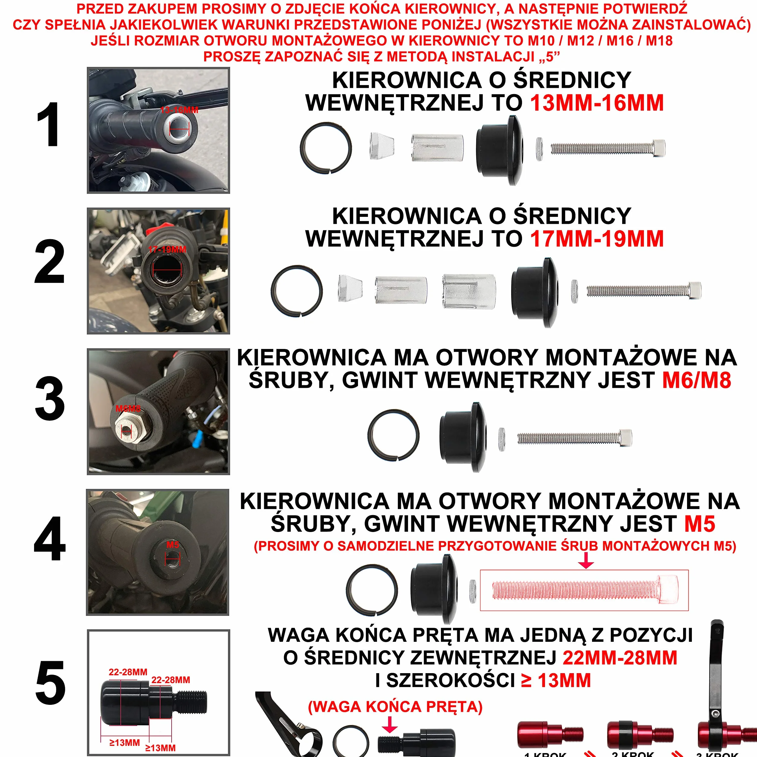 FENRIR E24 lusterko kierownicy motocykla wsteczne czarne aluminium CNC