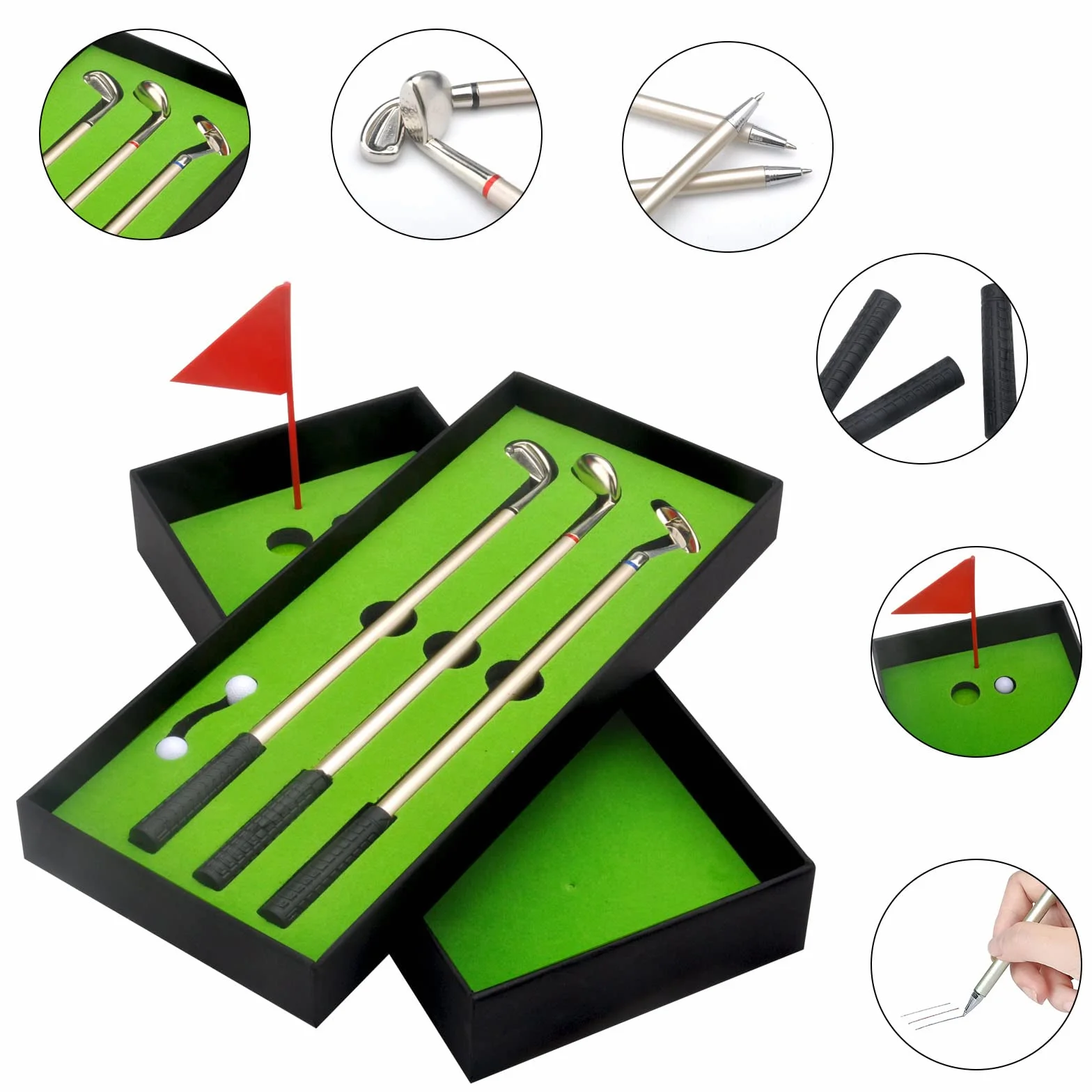 HENGBIRD 3-częściowy zestaw długopisów w stylu gry w golfa, zestaw upominkowy do klubów golfowych, prezenty dla mężczyzn, prezenty golfowe, mini prezenty, małe prezenty, spersonalizowane