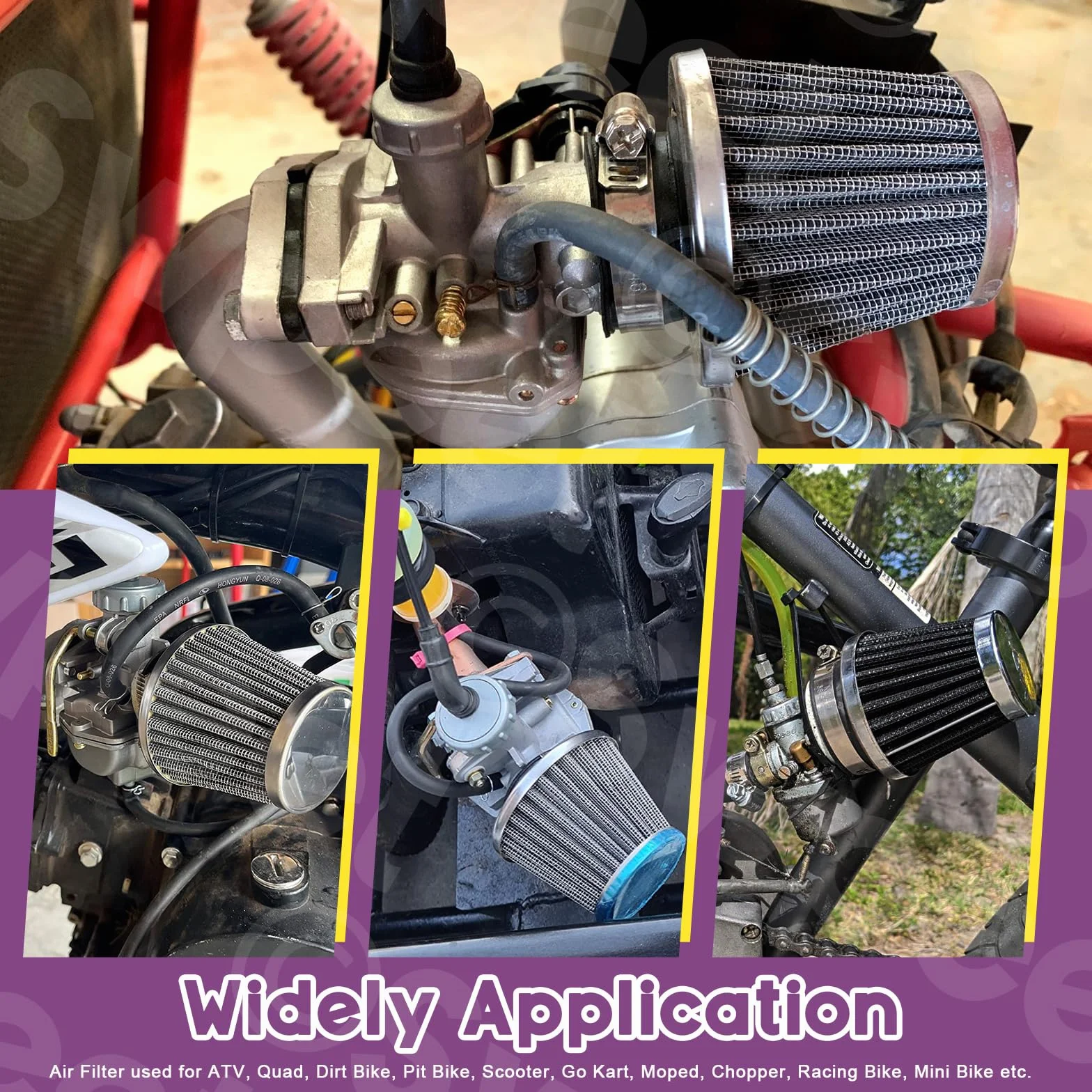 Swpeet Filtr powietrza motocyklowego 60 mm z 2 szt. wymiennych filtrów paliwa, uniwersalny stożkowy odkurzacz wlotowy, zamiennik do 50 cm³, 110 cm³, 125 cm³, 150 cm³, 200 cm³, ATV, Dirt Bike, Scooter