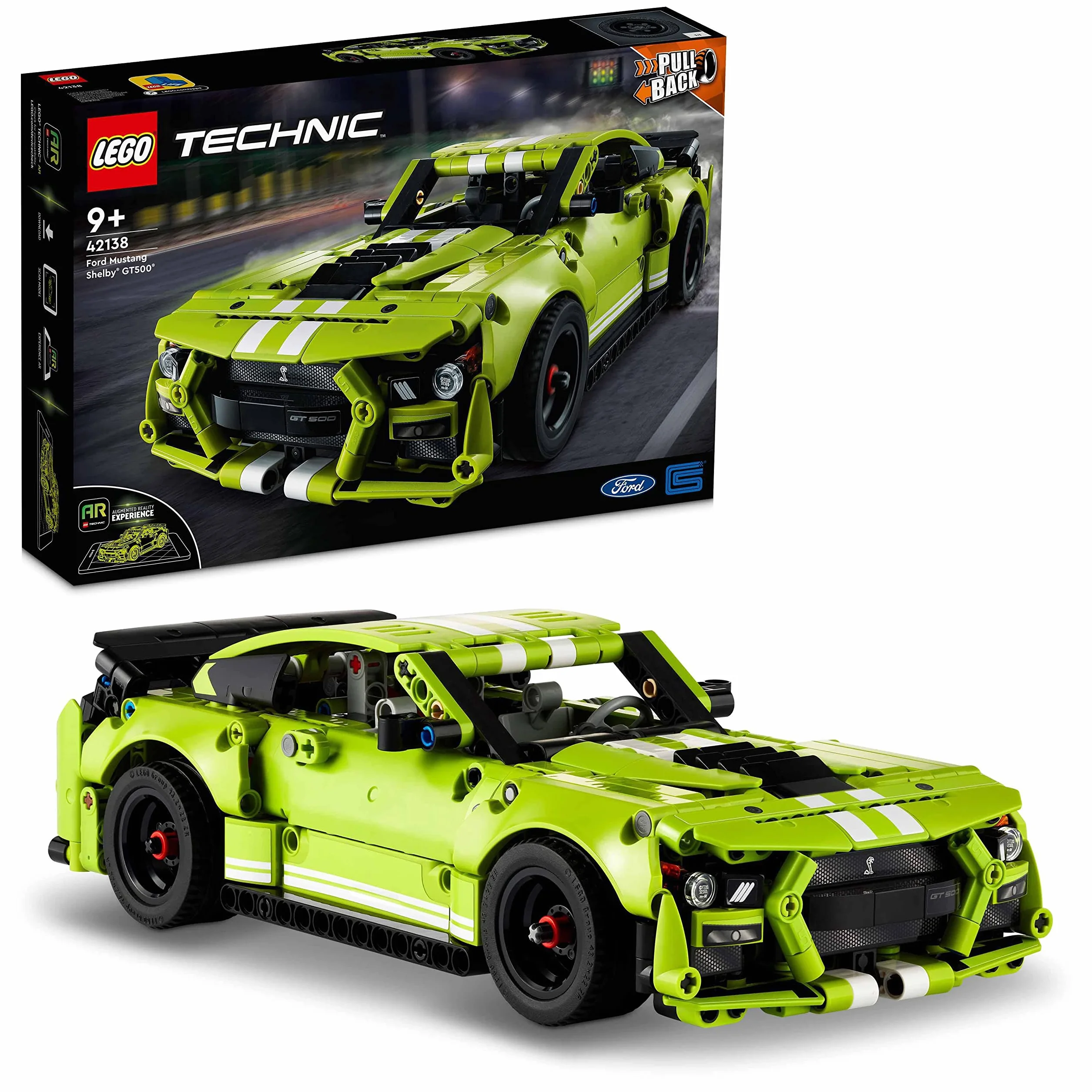 LEGO Technic Ford Mustang Shelby GT500, Zestaw Kreatywny do Budowy Modelu Wyścigówki z Napędem Typu Pull-Back i Funkcją AR, Klocki Konstrukcyjne, Prezent dla Nastolatków, 42138