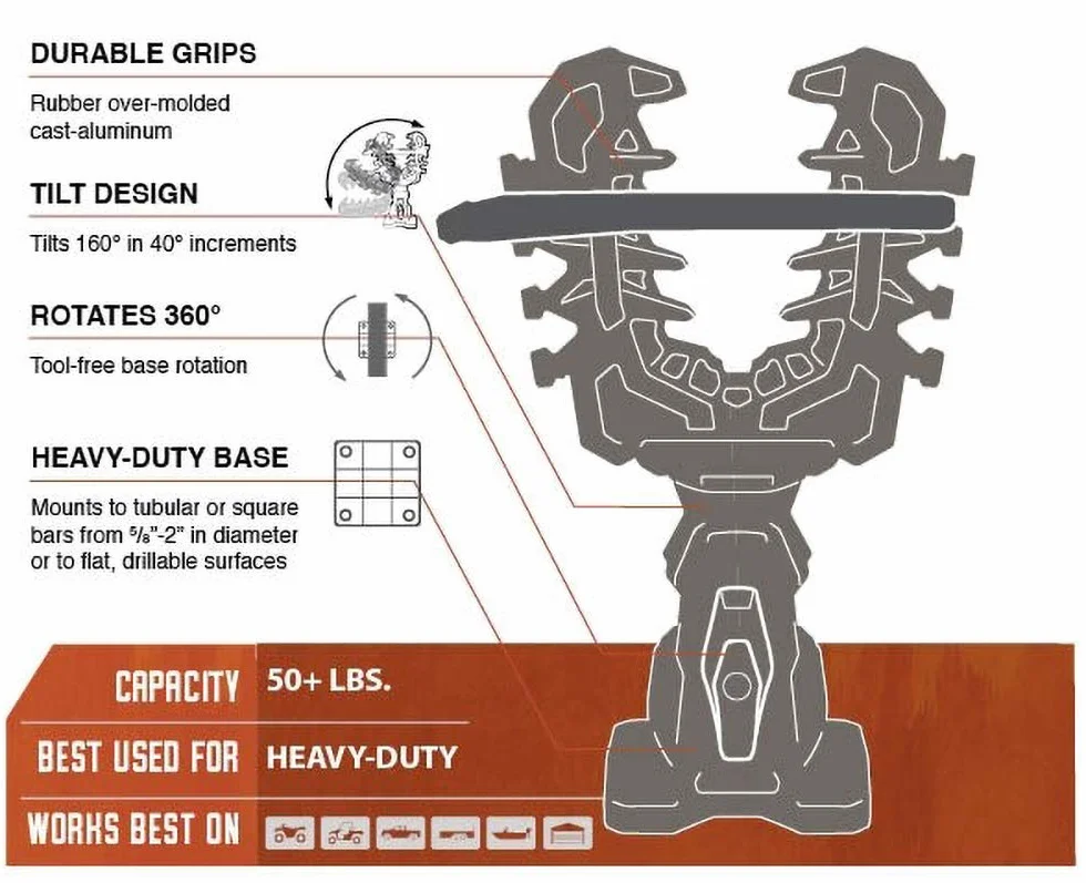 Rhino Grip® Pro - Polaris Sportsman and RZR, Pair - Heavy-Duty Carriers for Shovels, Guns, Bows, Augers, etc - Polaris Lock & Ride