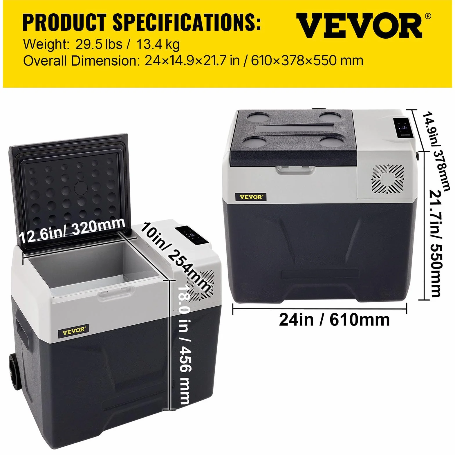 VEVOR Przenośna mini lodówka samochodowa 50 l, z cyfrowym wyświetlaczem LCD, 220 V Zamrażarka, -20 do 20 stopni C