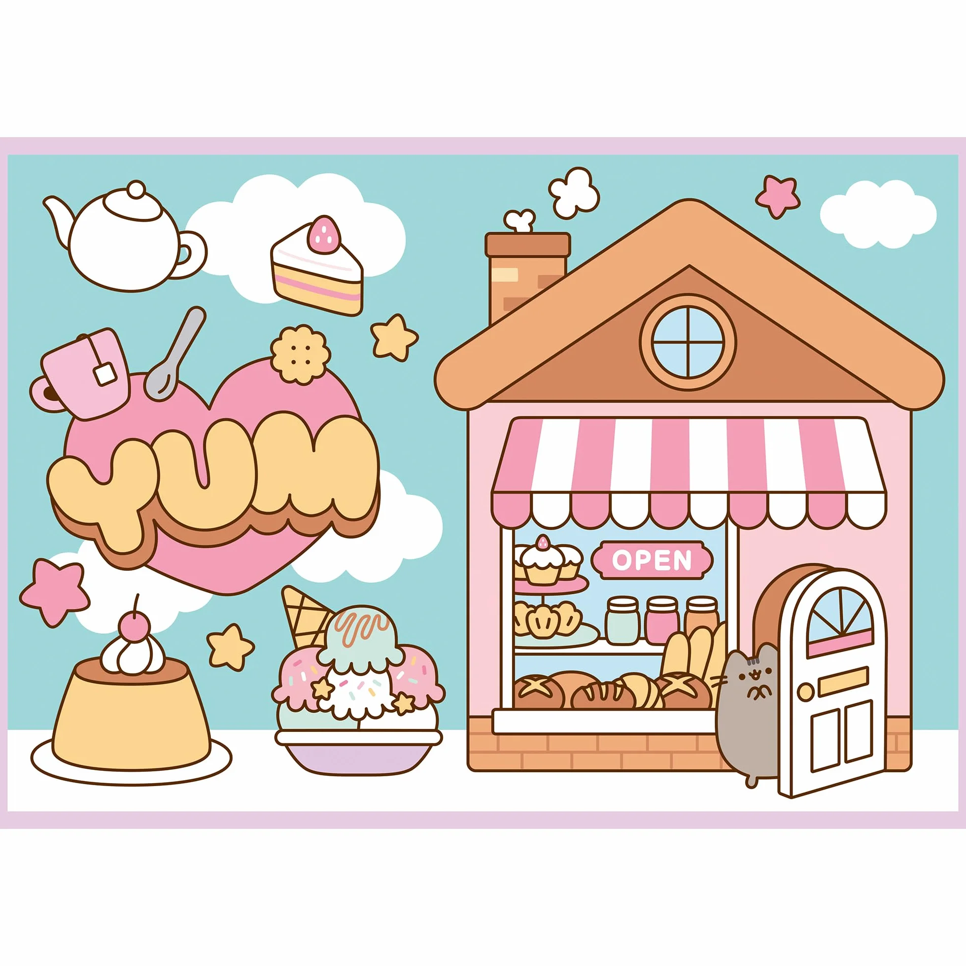 Trefl - Puzzle 4w1: Fluid World Pusheen, Poznajcie Pusheena - 4 x 250 Elementów - Zestaw Czterech Układanek dla Nastolatków
