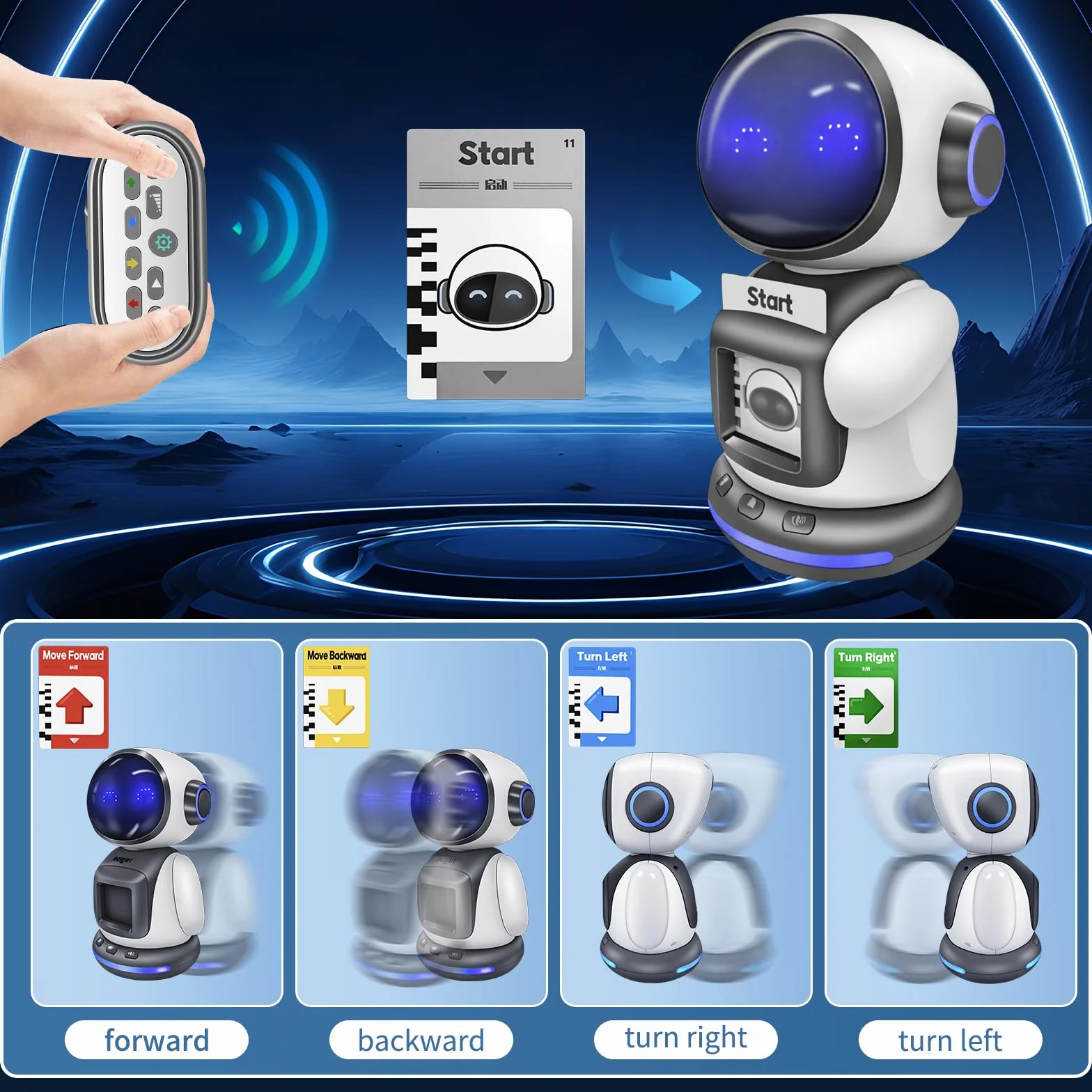 OBEST 2.4G Remote Control Robot z kartą Detekcja polecenia,Funkcja nagrywania i zmiany dźwięku,Światła ekspresji, 4-kierunkowe elastyczne sterowanie,Dzieci Wczesna Edukacja Głos Zabawki edukacyjne