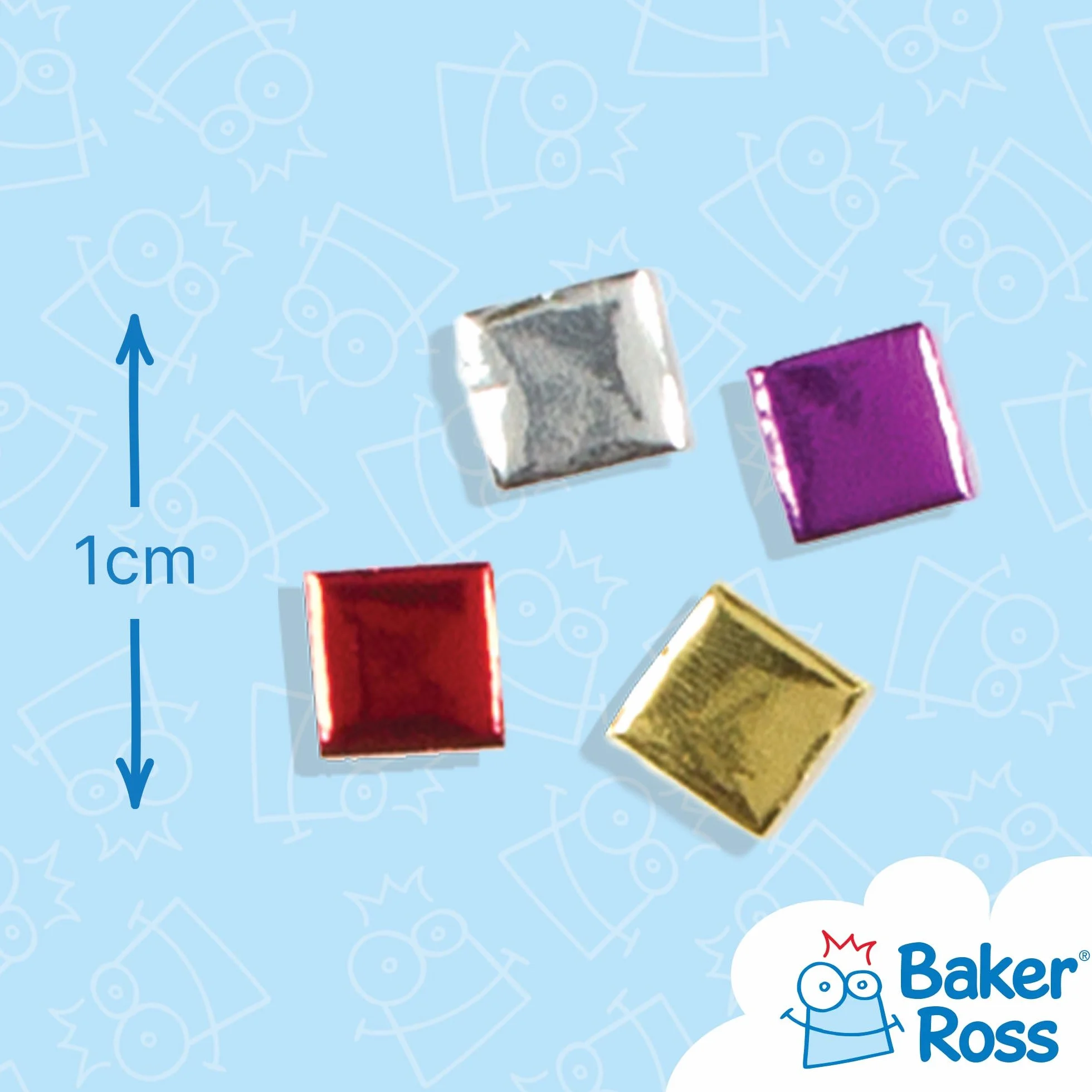 Baker Ross AF742 samoprzylepne kwadraty mozaikowe z pianki metalicznej (opakowanie 1440) idealne do sztuki i rzemiosła, asst Colours