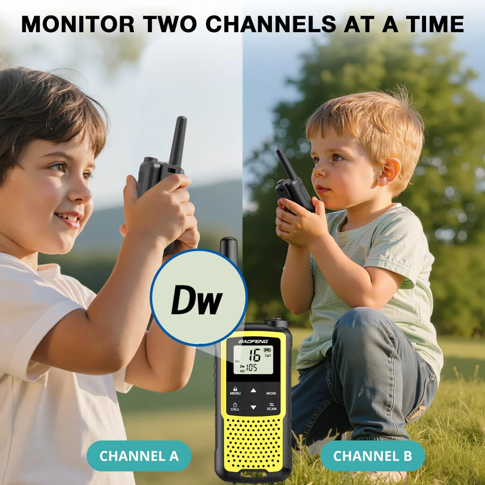 Baofeng BF-33C Walkie Talkie PMR446 dla dzieci, radiotelefony dalekiego zasięgu z ładowalnym akumulatorem, ładowanie USB-C, 16 kanałów, VOX, podwójne nasłuchiwanie, do zabawy na świeżym powietrzu i