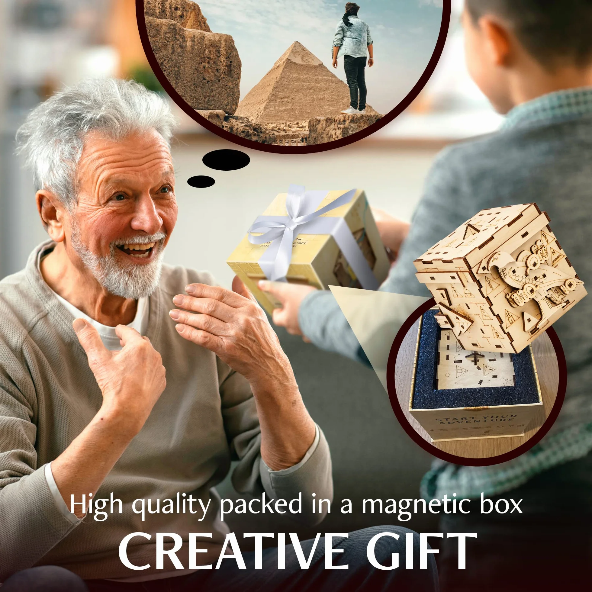INSCAPE Pharaoh´s Secret Puzzle Box - Escape Room w pudełku dla dorosłych - puzzle dla dorosłych - pudełka na puzzle z ukrytymi przegródkami, drewniane pudełko na puzzle, prezent urodzinowy