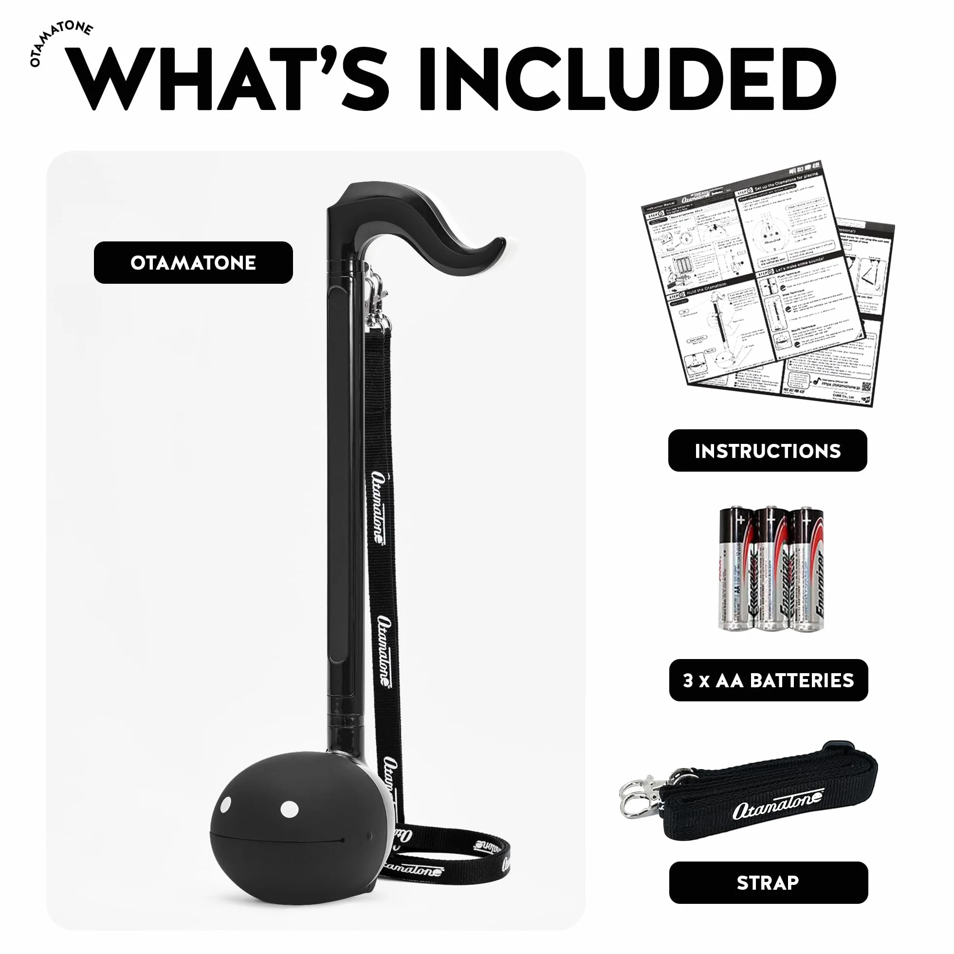 Otamatone Deluxe [edycja angielska] elektroniczny instrument muzyczny, zabawka, przenośny syntezator z Japonii, od Cube/Maywa Denki, czarny