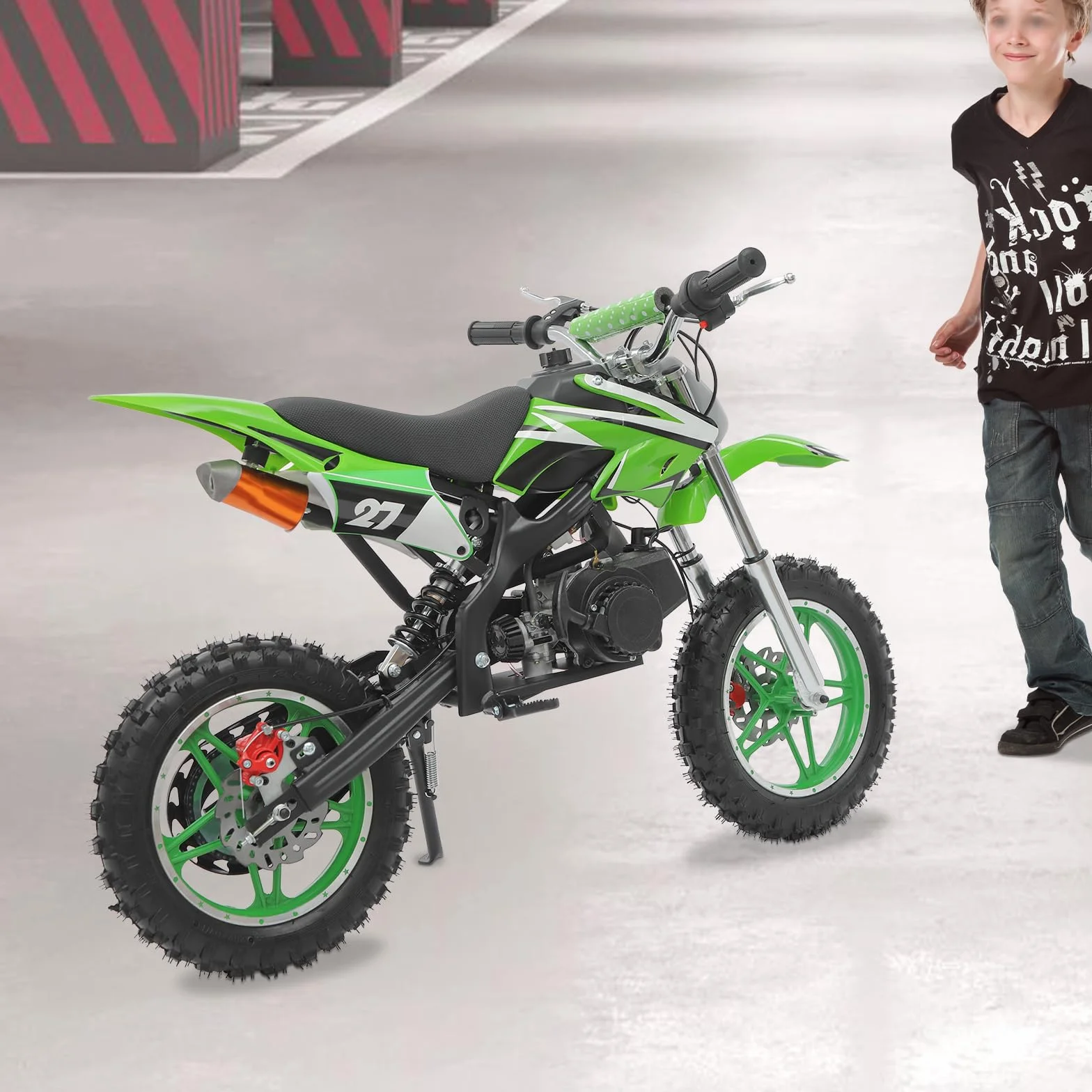 Dirt Bike dziecięcy motocykl 49 cm³, 10 cali, z pocketbike dirtbike crossowy, mini motocross, z hamulcami tarczowymi, ręczny rozrusznik, dla dzieci w wieku 8-14 lat