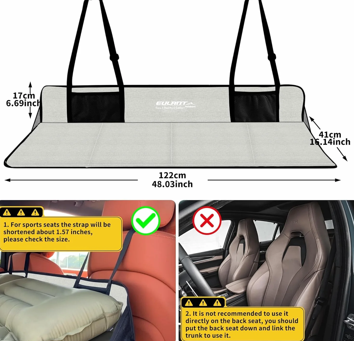 EULANT Mostek na tylne siedzenie samochodu, wsparcie materaca, przedłużacz, do model Y/Model 3, jasnoszary