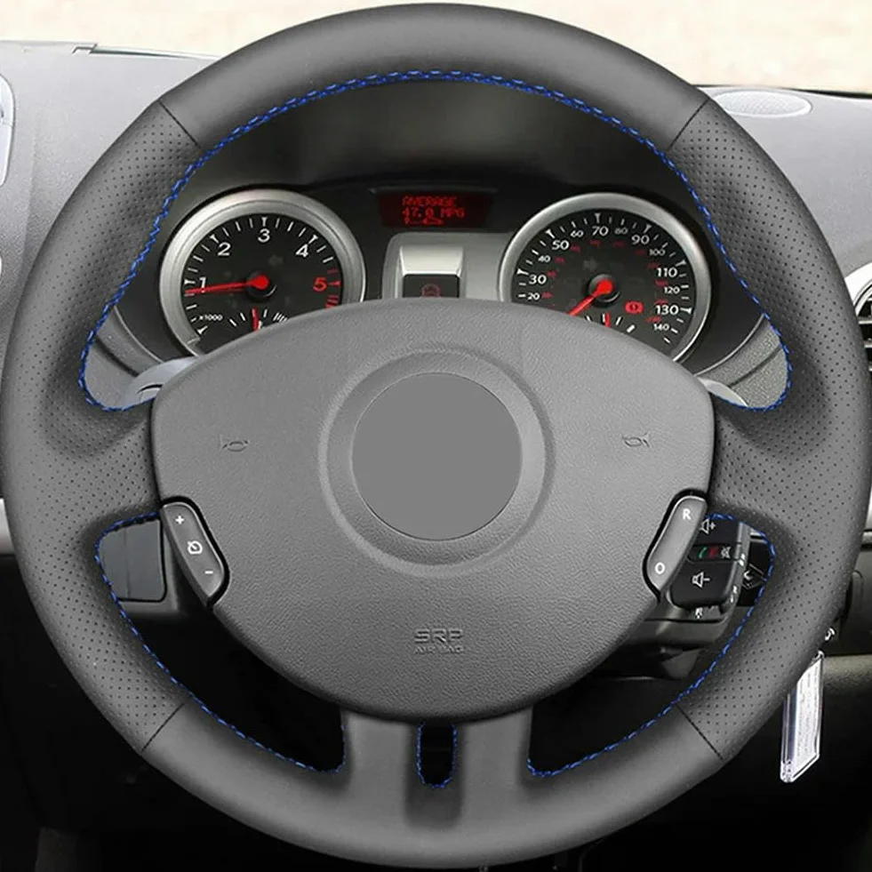 Pokrowiec na kierownicę samochodową pasuje do R-enault Clio 3 2005-2013 Clio 3 RS 2005-2013, skóra pleciona, pasuje do kierownicy - wątek czarny