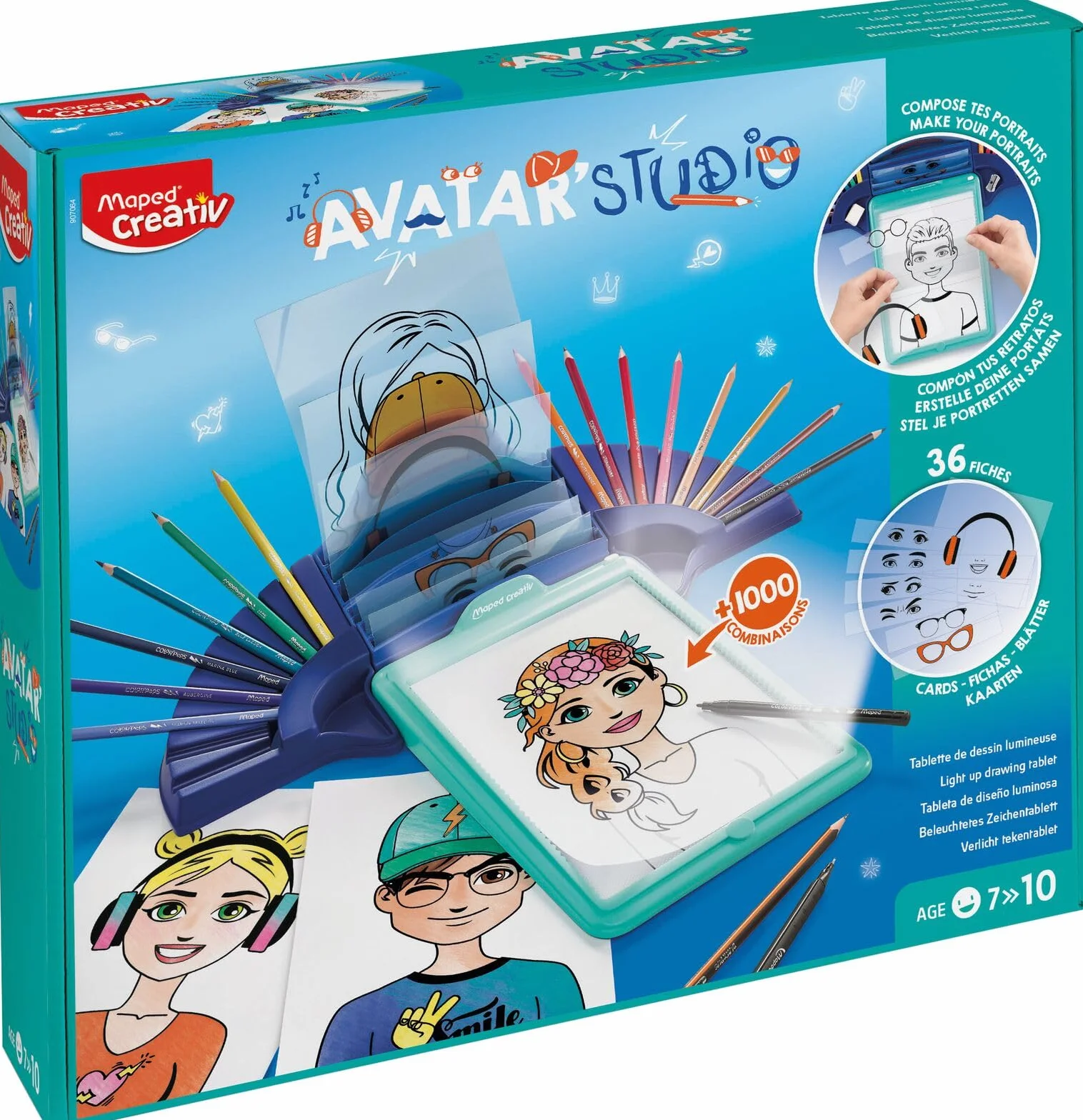 Maped - Rzemiosło dla dzieci - Avatar Studio - Kreatywna kolekcja - Kolorowanka - Zawiera lekką maszynę do rysowania i 36 szablonów do krojenia - Kalka i Avatary Colorea