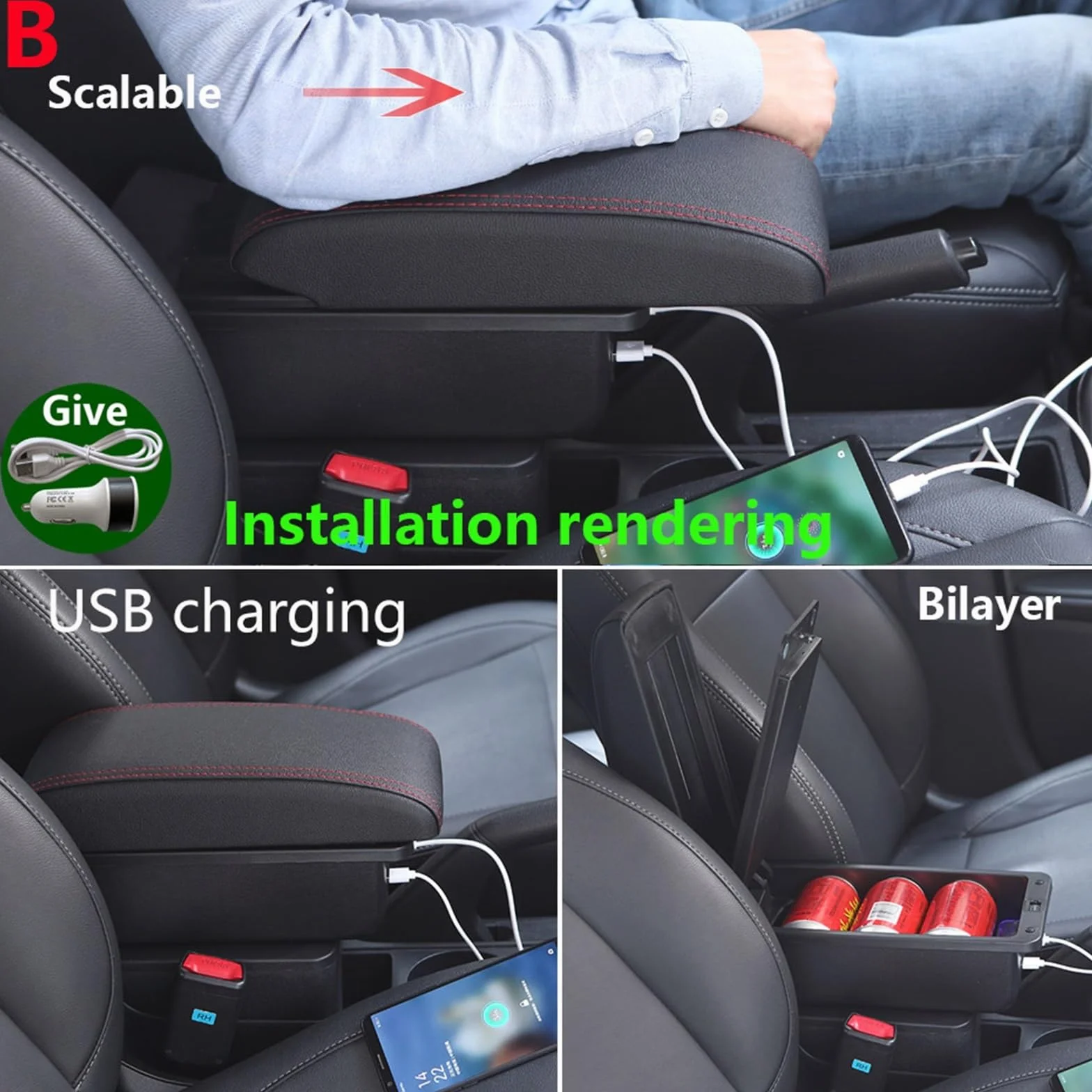 Armsteun Richter Bush Pasuje do Volkswagen Polo 9N3 Podłokietnik Samochodowy Podłokietnik Box 2002-2009 Części do modernizacji Schowek Akcesoria Wnętrza Samochodu USB(B1 Black red 3USB)