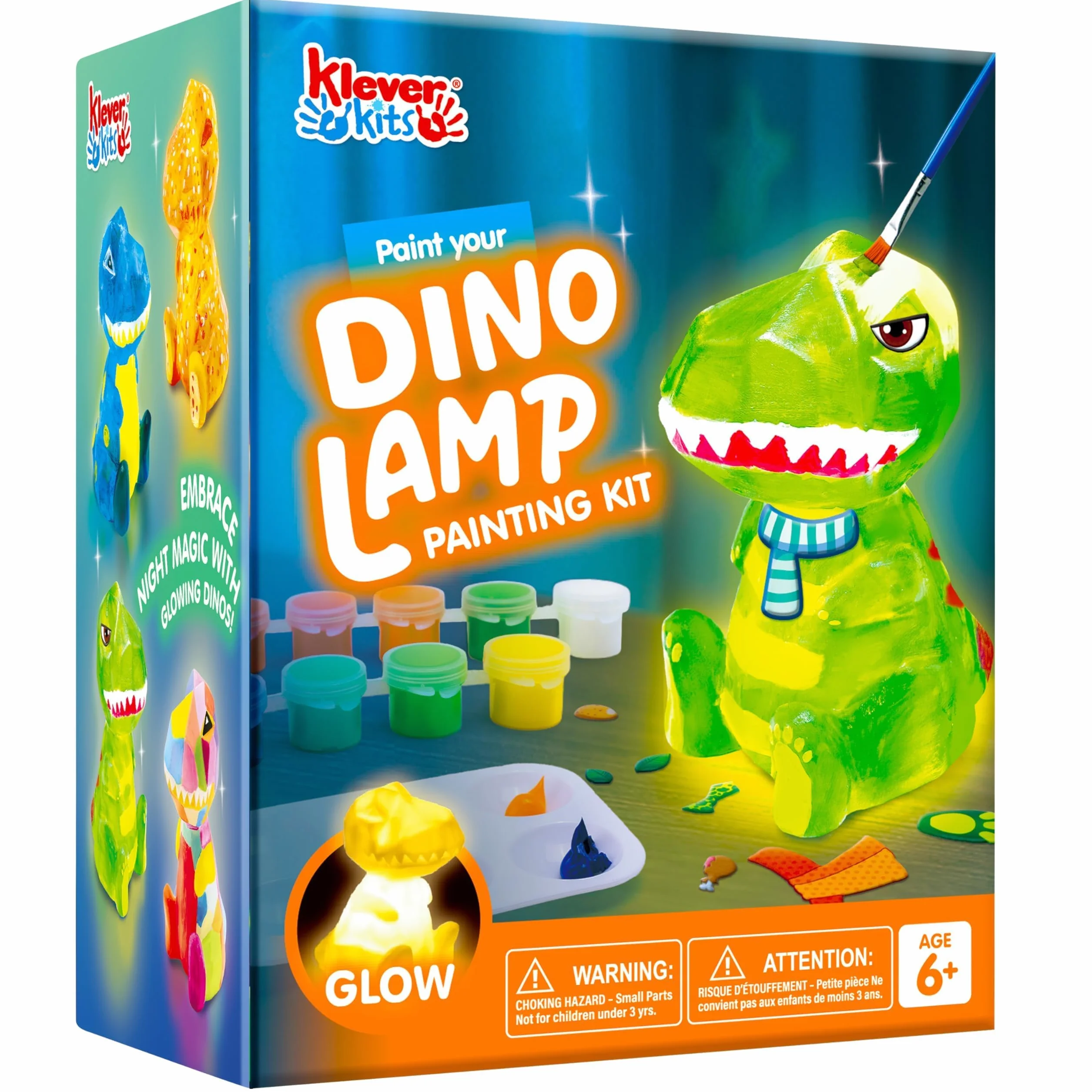 Zestaw do malowania własnej lampy z dinozaurem Klever Kits, zestawy do robótek artystycznych dla dzieci w wieku 6 7 8 9 10 11 12 lat, zestaw do malowania na nocnej lampce DIY, zestaw do rzemiosła dla
