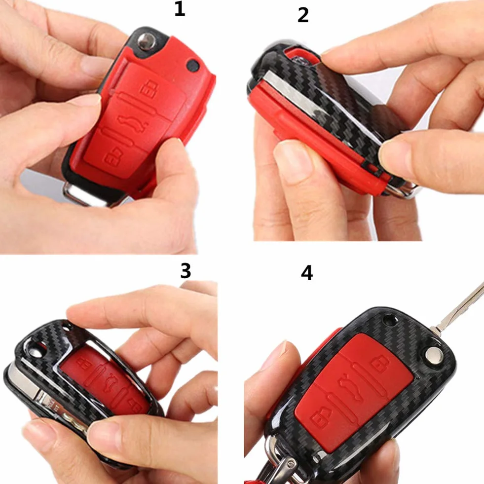Etui z włókna węglowego ABS silikonowe na kluczyki samochodowe do Audi Sline A3 A5 Q3 Q5 A6 C5 C6 A4 B6 B7 B8 TT 80 S6 3 przyciski breloczek czarny