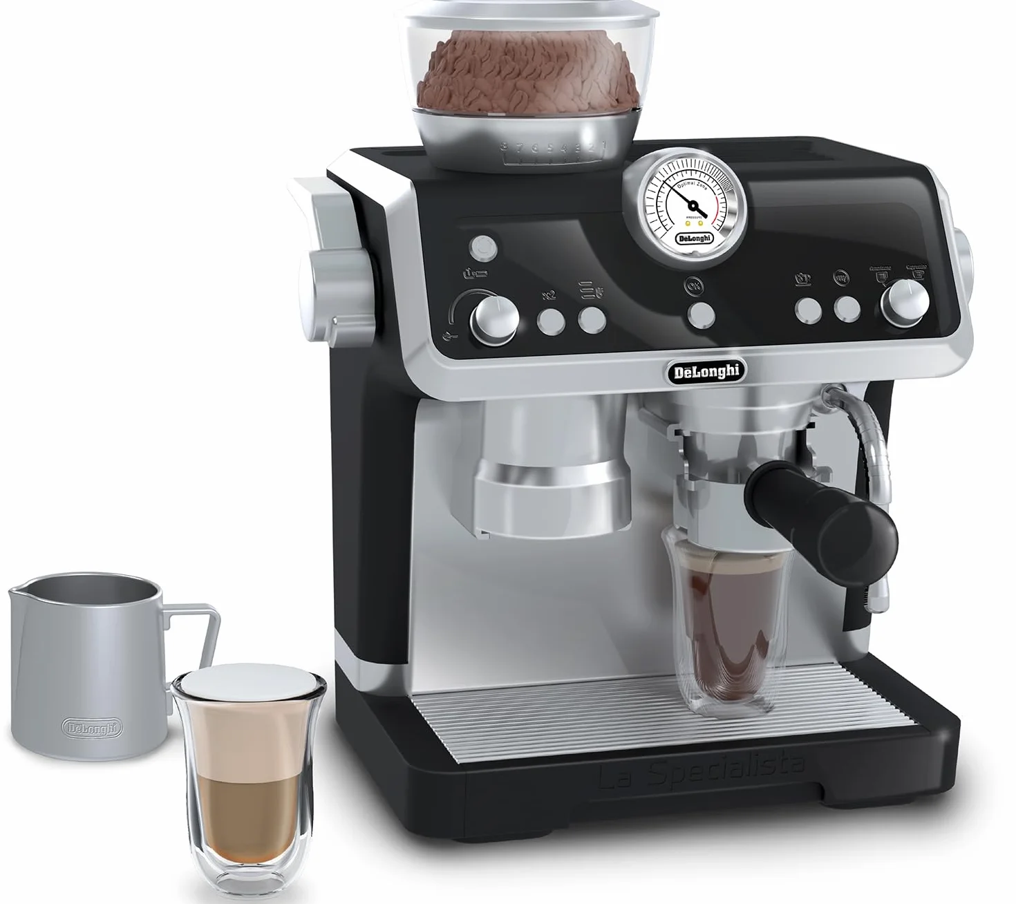 Casdon De'Longhi Toys. Barista ekspres do kawy, zabawkowy zestaw kuchenny dla dzieci z ruchomymi częściami, realistyczne dźwięki i magiczne ujawnienie kawy, dla dzieci w wieku od 3 lat, srebrny