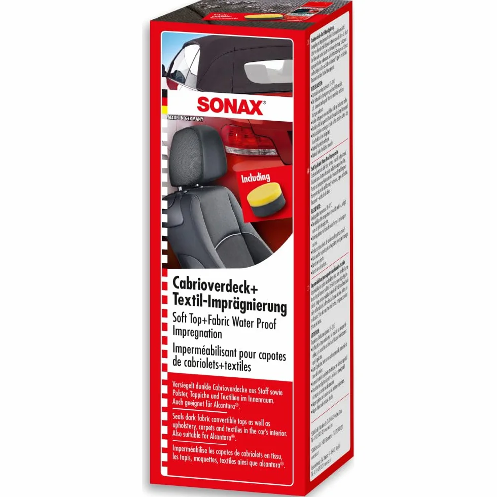 SONAX Pokrycie kabrioletu + impregnacja tekstyliów (250 ml) odświeżenie koloru i ochrona przed ponownym zabrudzeniem dachów materiałowych | nr art. 03101410