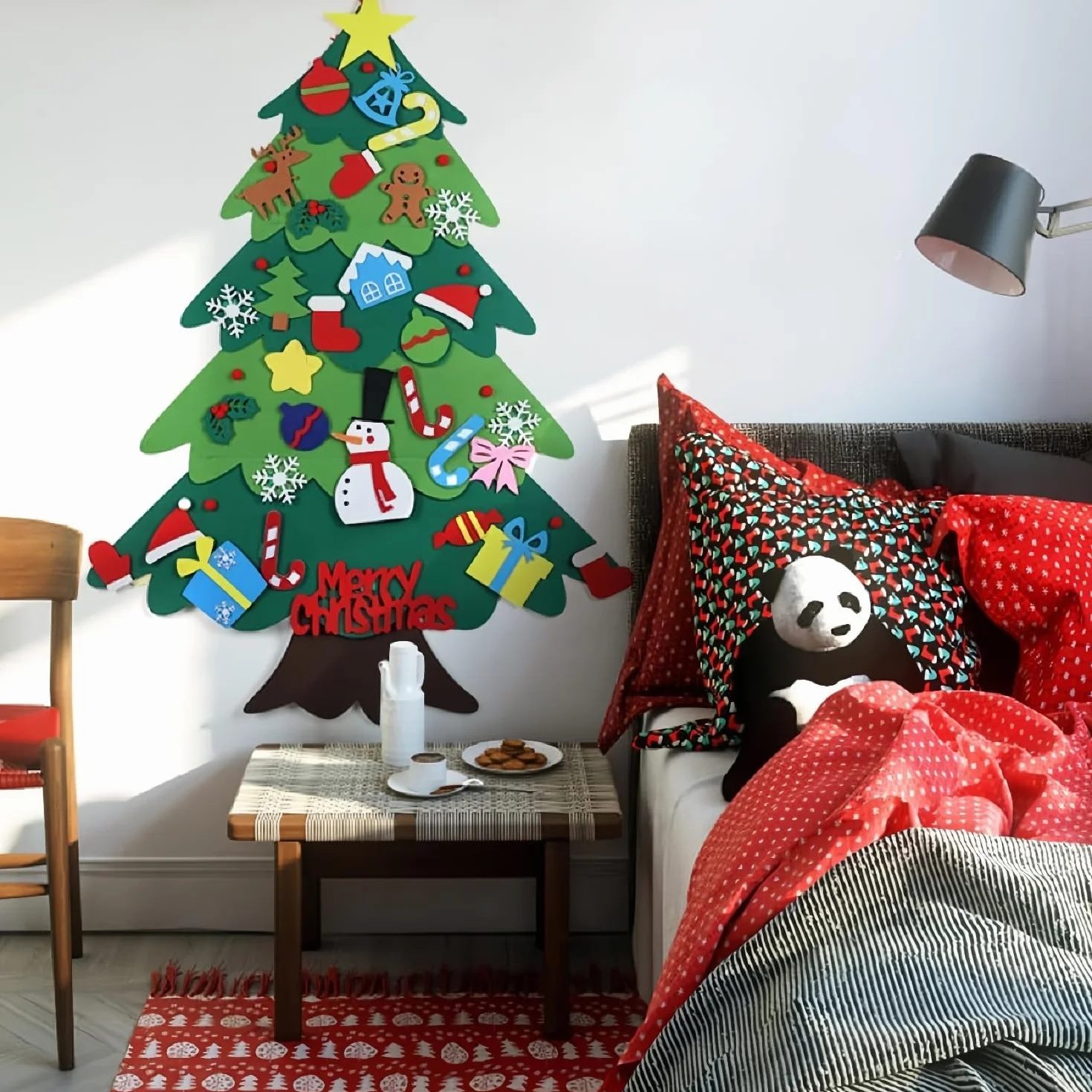 Kiuiom Filcowa choinka bożonarodzeniowa dla dzieci, DIY filcowe drzewo bożonarodzeniowe z wiszącymi ozdobami, prezent dla dzieci na Boże Narodzenie DIY, noworoczne dekoracje do drzwi i ścian