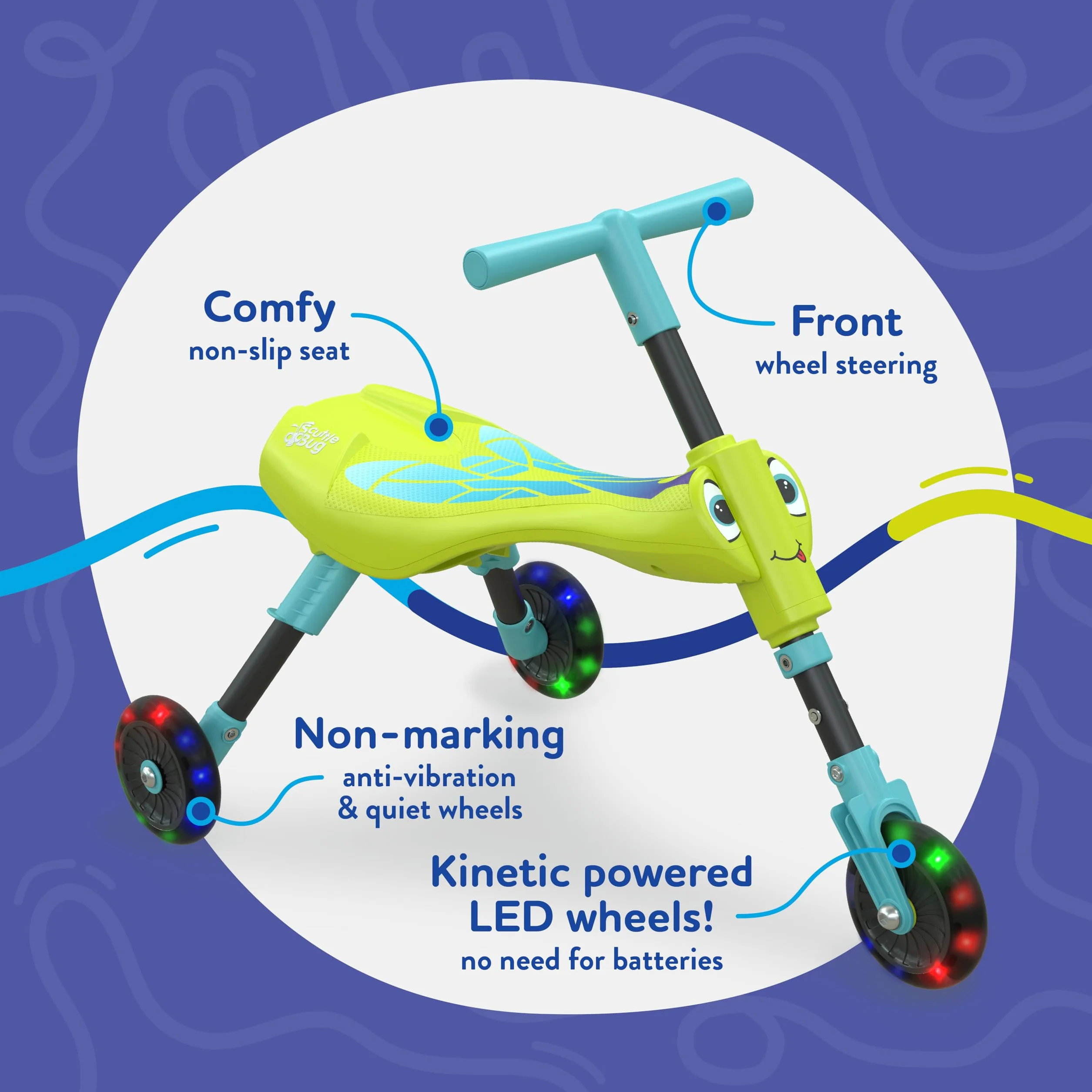 Scuttlebug 8615 Firefly Light Up Trike rower w wieku 1-3 lat, składany trójkołowy rower trójkołowy dla chłopców i dziewcząt w wieku 1+ lat, rozwijaj równowagę Twojego malucha i umiejętności