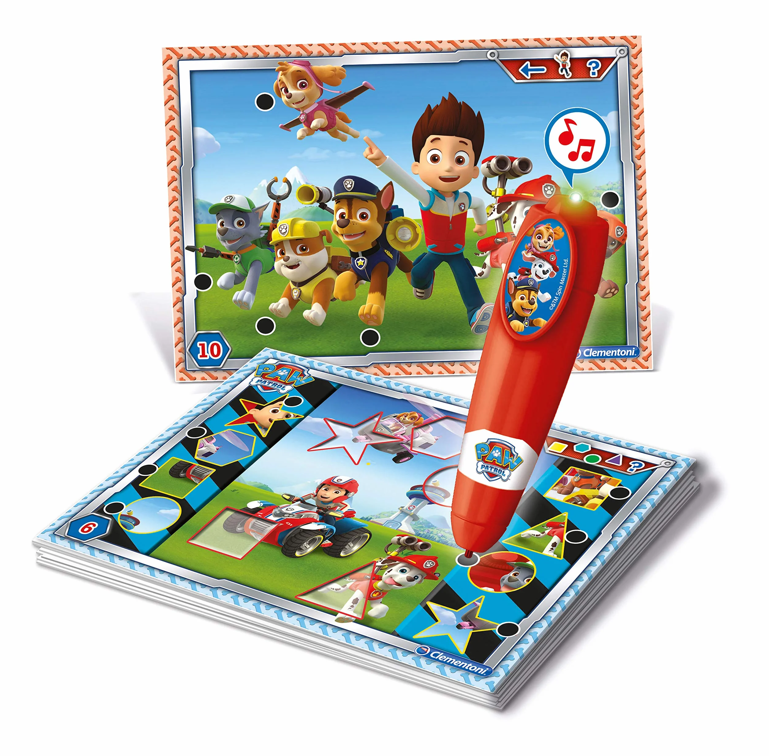 Clementoni Sapientino Basic Paw Patrol-Elektroniczna gra edukacyjna z interaktywnym piórem, Dzieci 3 lata+ (Wersja włoska), Made in Italy, Wielobarwny, 16334