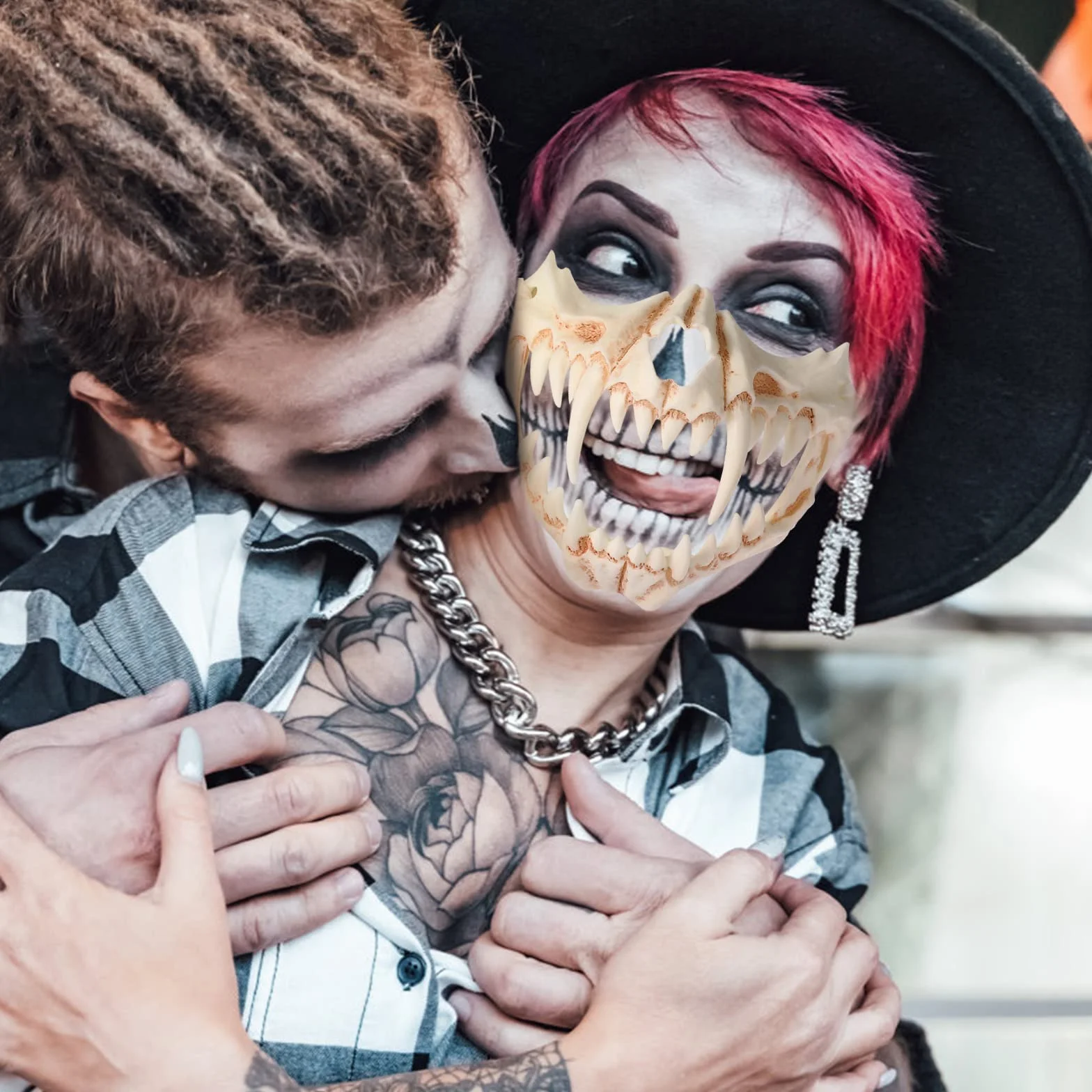 Halloween Japońska Maska, Maska Czaszki, Maska Tygrysa, Pół Twarzy Szkielet Maska, UNOLIGA Halloween Straszna Maska dla Dorosłych Dzieci, Maska Halloween Horror