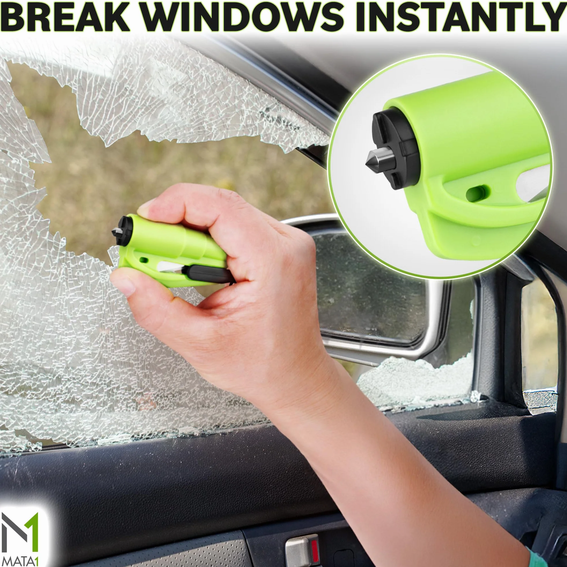 3-in-1 Car Safety Escape Tool Emergency Hammer Seat Belt Cutter Window Glass Breaker 2 Pack Green by Mata1