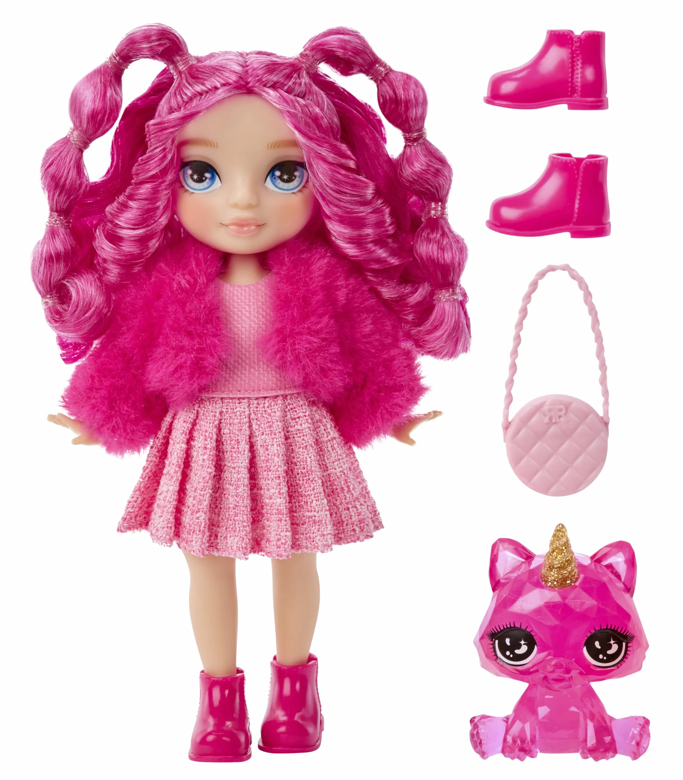 Rainbow High Littles - Magenta Monroe - Mała, Przegubowa Modna Lalka - 14 cm Różowa Lalka z Torebką i Magicznym Kotkiem - Odpowiednia dla Dzieci i Kolekcjonerów