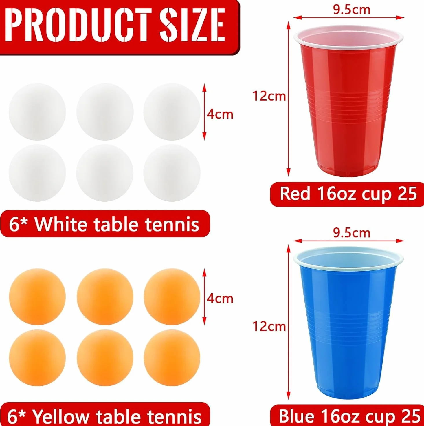 Bierpong Becher Set, 500ML Beerpongbecher Enthält 50 Becher und 12 Tischtennisbälle, Beer Pong Becher, Wiederverwendbare Partybecher für Weihnachten Party Geburtstag Festivals Camping