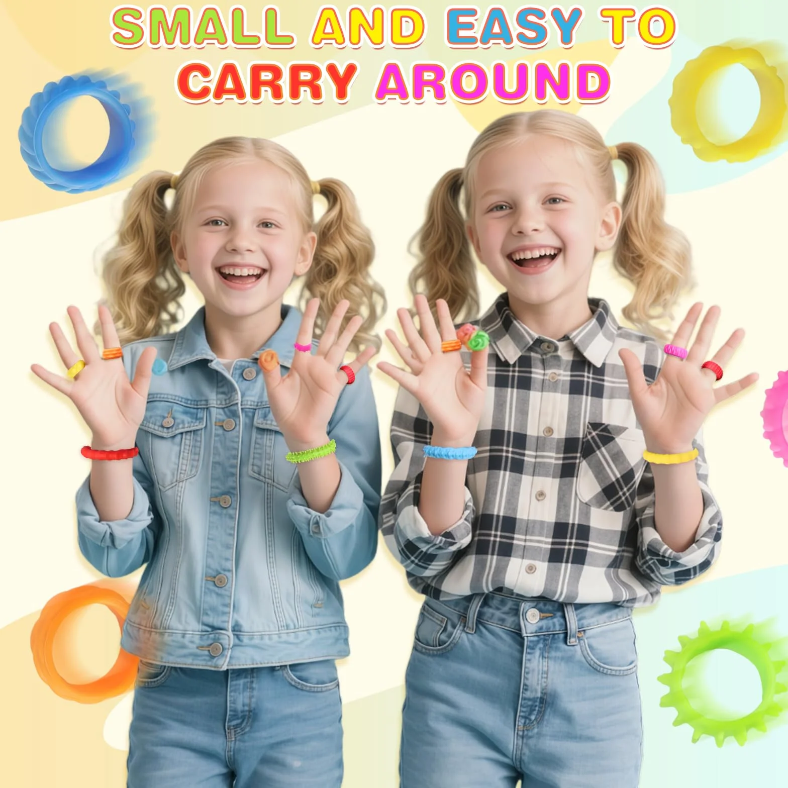 Fidegt Toys, 4 sztuki bransoletek sensorycznych, 12 sztuk, zabawki fidget dla dzieci, zabawki sensoryczne, zabawki dla dzieci z autyzmem, anxiety, pierścienie antystresowe, ciche, antystresowe