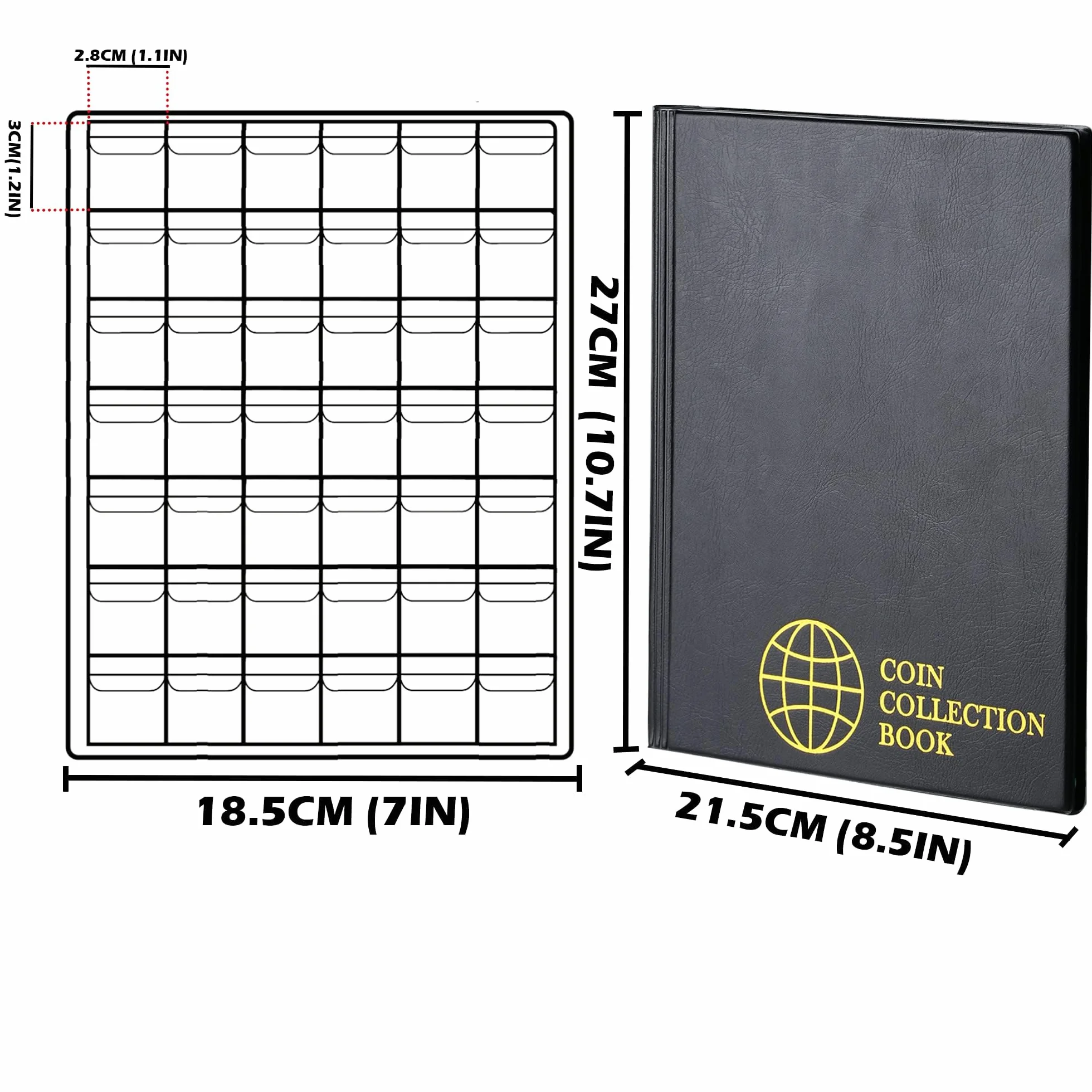 420 kieszeni album na monety – 3 x 2,8 cm kratka czarna książka na monety 10 stron uchwyt na monety rozmiar litery książka do przechowywania monet 3 x 2,8 cm kieszeń CS0242BK