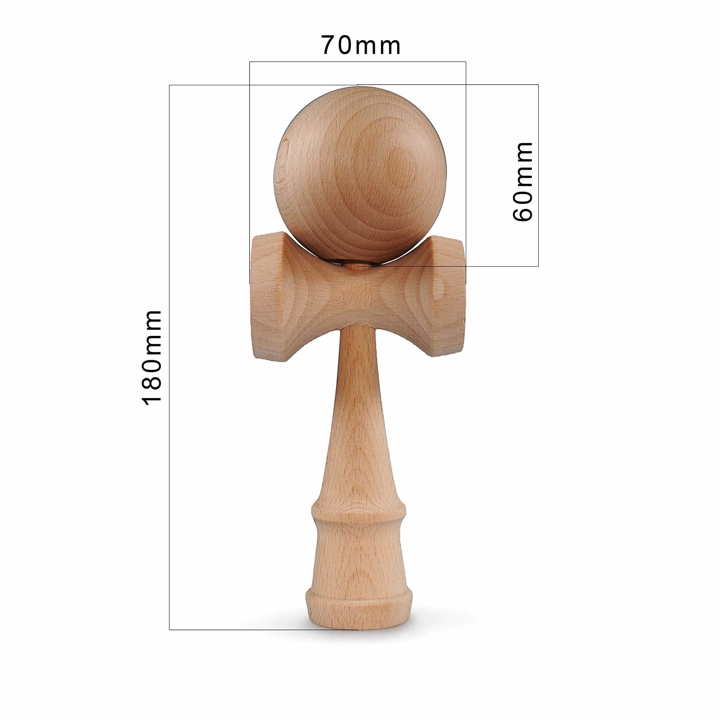 Ganzoo Kendama drewniana bukowa, tradycyjna japońska gra do balansowania i zręczności, uchwyt ergonomiczny, 3 talerze, kula 6 cm na sznurku nylonowym, szer. 6,8 cm, czarny + drewno