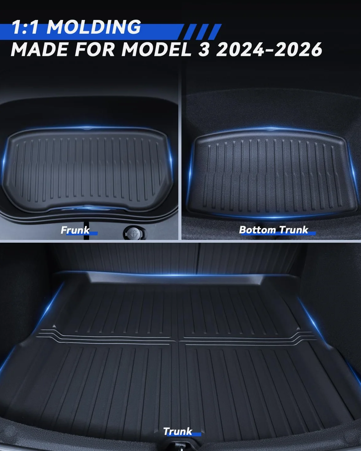 Dywaniki Podłogowe TPE do Tesla Model 3 2024-2025 Całoroczne 3D Antypoślizgowe Wodoodporne Mata Bagażnika
