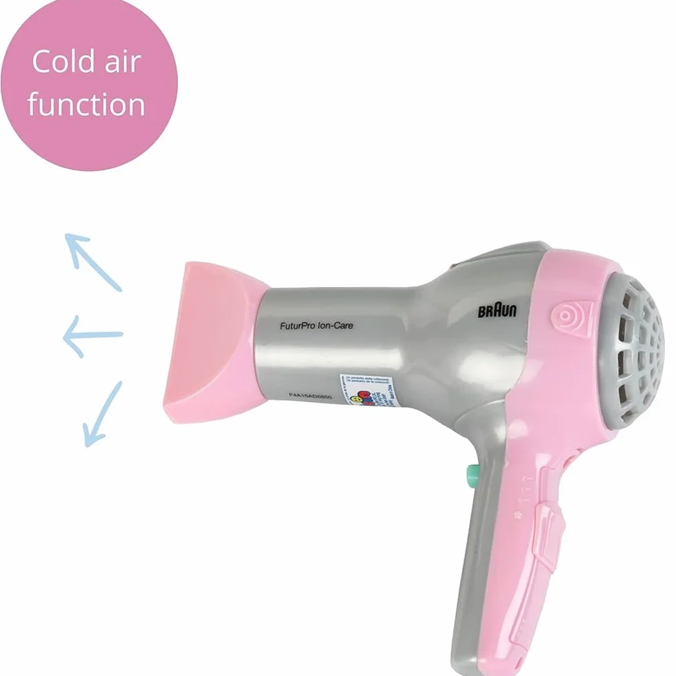 Theo Klein 5850 Braun Hair Dryer I Children's Hair Dryer Incl Brush and Diffuser Attachment I Toys for Children Aged 3 and over