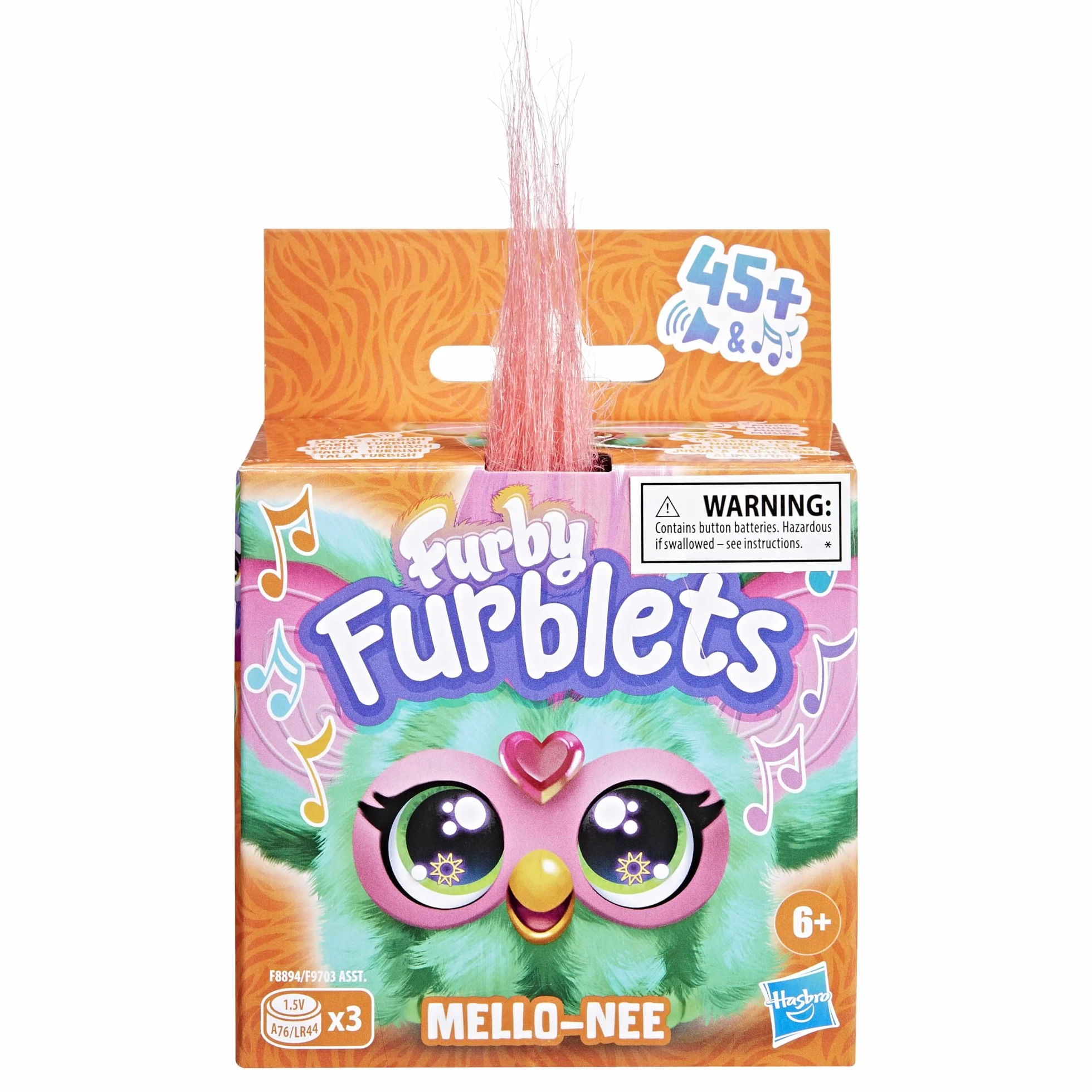 Furby Furblets Miniaturowy przyjaciel Mello-Nee, ponad 45 dźwięków, muzyka w stylu letniego odpoczynku i frazy w j. furbijskim, elektroniczne zabawki pluszowe dla dziewczynek i chłopców