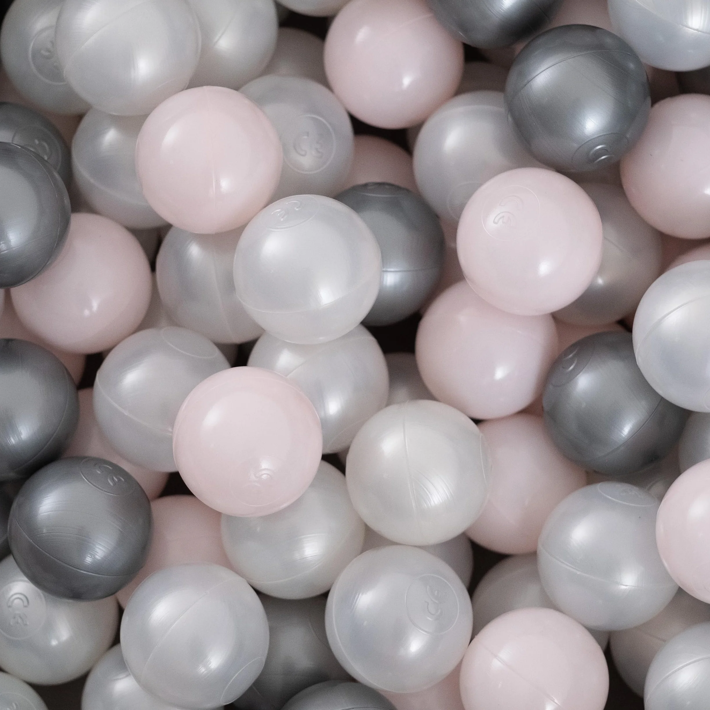 MISIOO Piłki do basenu z piłkami, 150 sztuk, średnica 6 cm, plastikowe piłki wyprodukowane w 100% z LDPE, zabawka dla niemowląt, jasnoróżowe/perłowe/srebrne