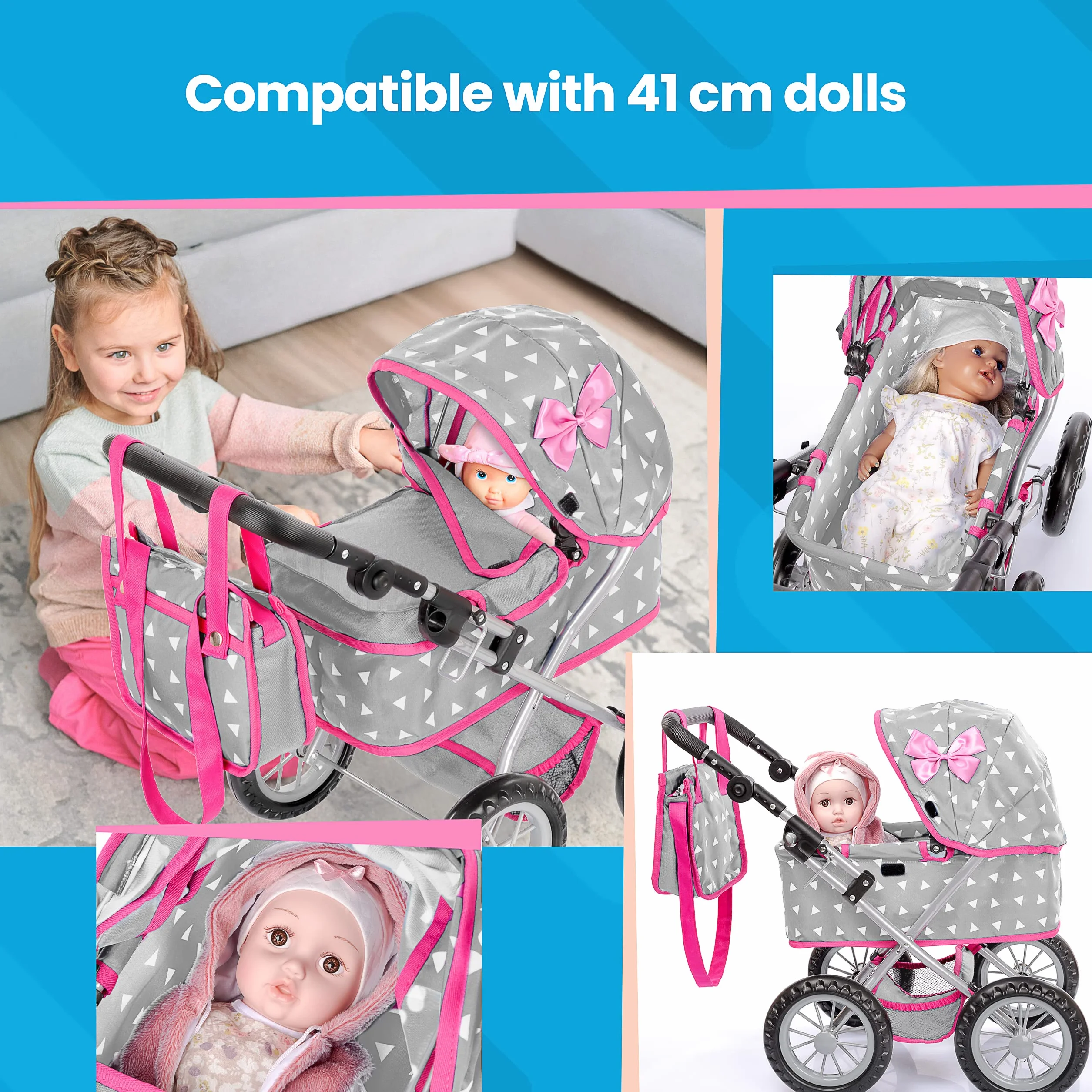 Kinderplay wózek z kokardą głęboki dla lalki KP0261S