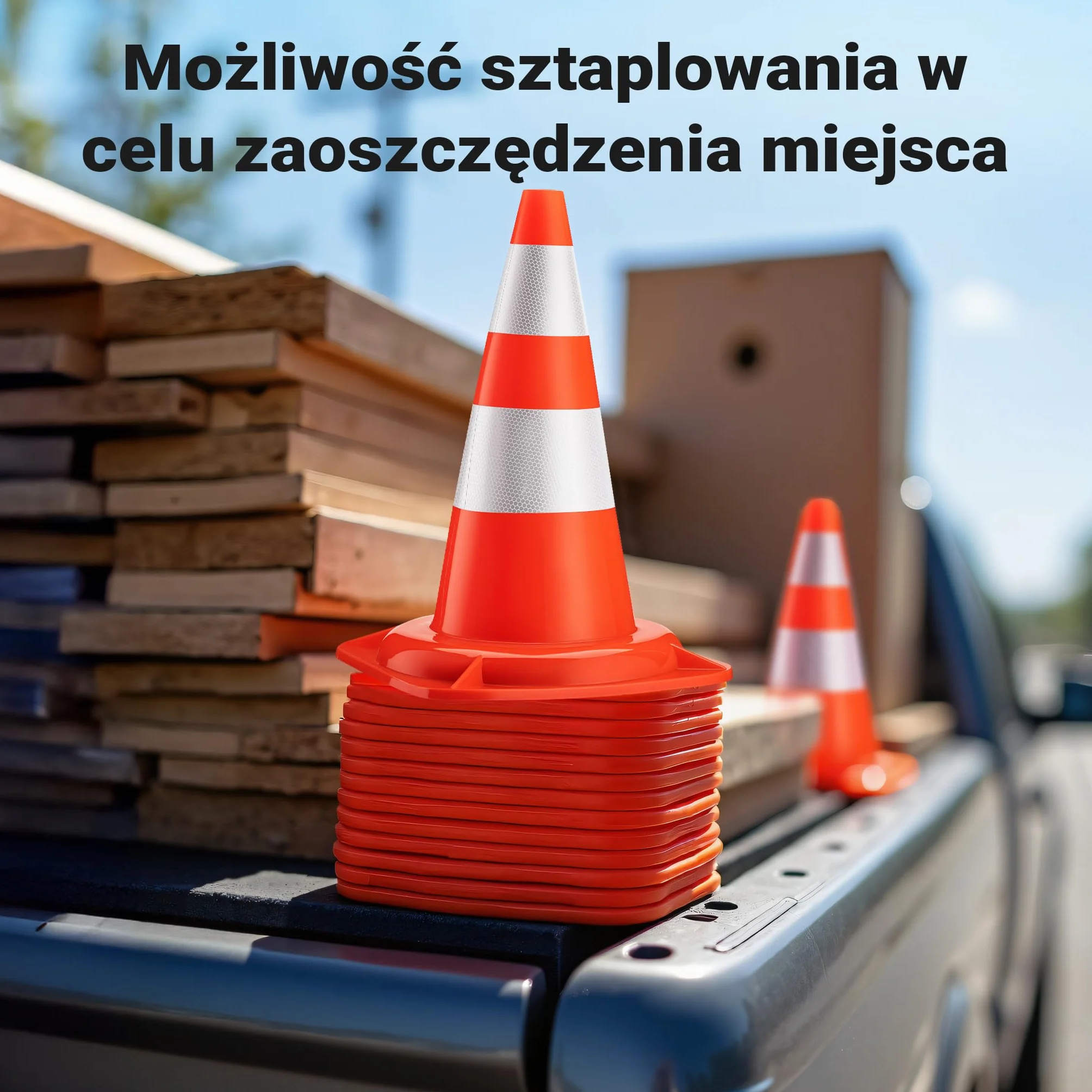 Wiltec Pachołek drogowy o wysokości 50 cm, pomarańczowy słupek, odblaskowy stożek ostrzegawczy z PVC do stosowania na placach budowy